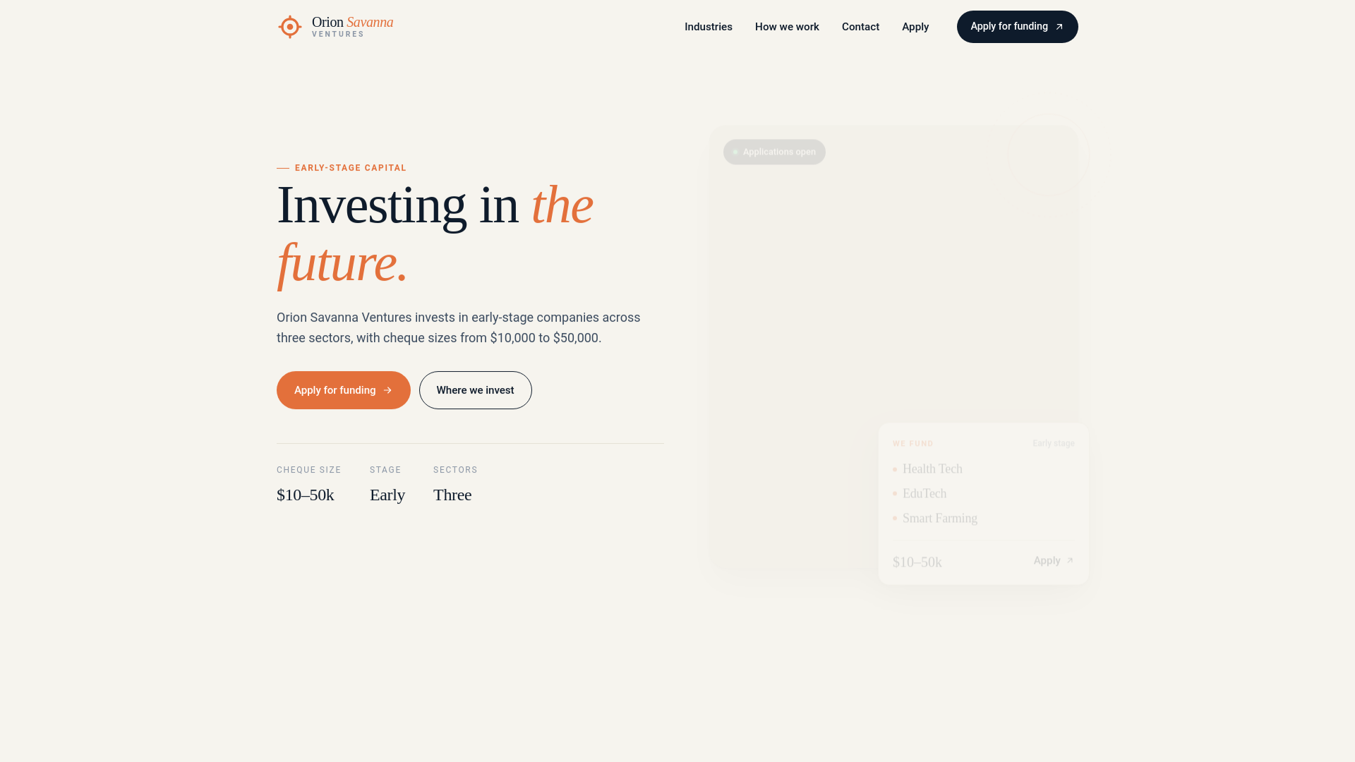 website screenshot of https://orionsavanna.vc/