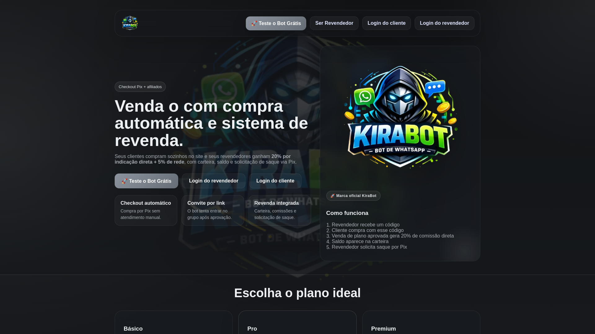 website screenshot of https://kirabot.com.br/