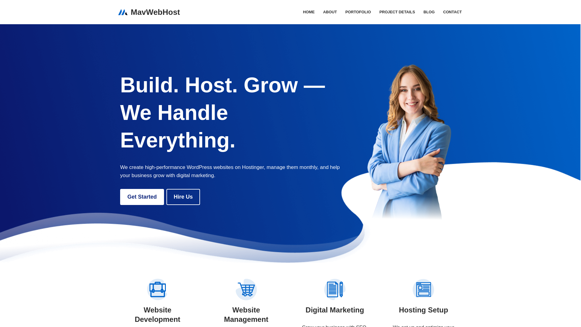 website screenshot of https://mavwebhosts.com