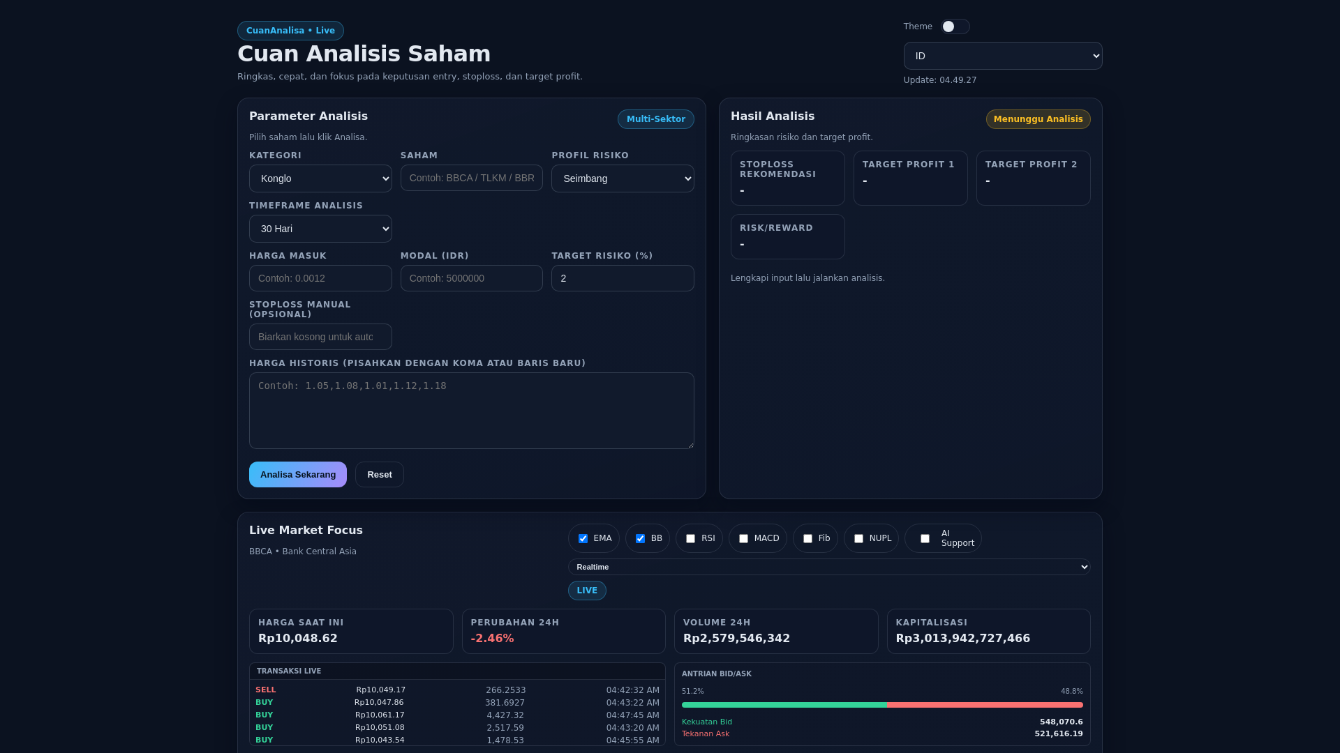 website screenshot of https://cuanalisasaham.pages.dev/