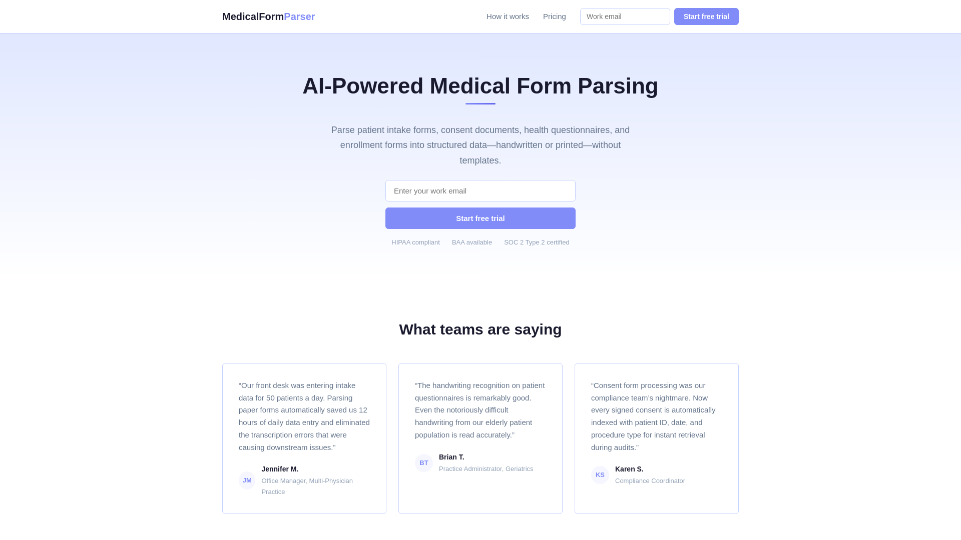 website screenshot of https://medicalformparser.com/