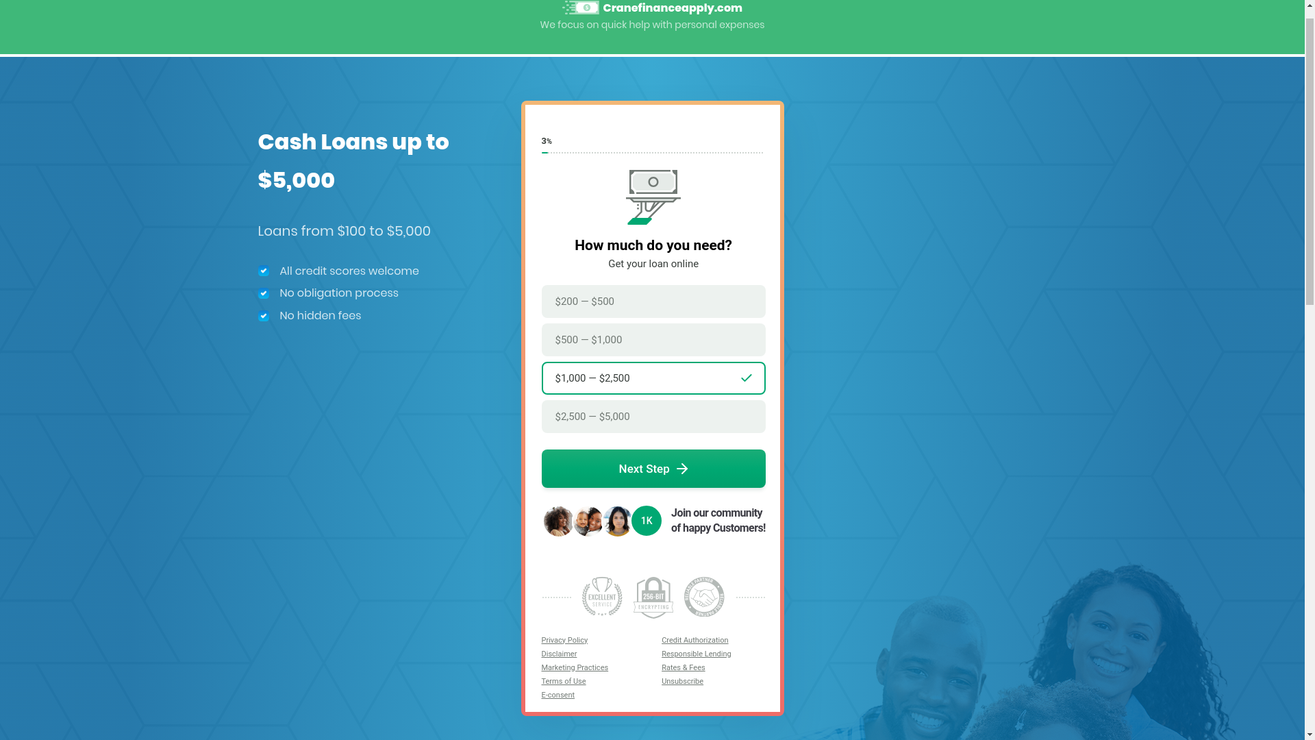 website screenshot of https://cranefinanceapply.com/