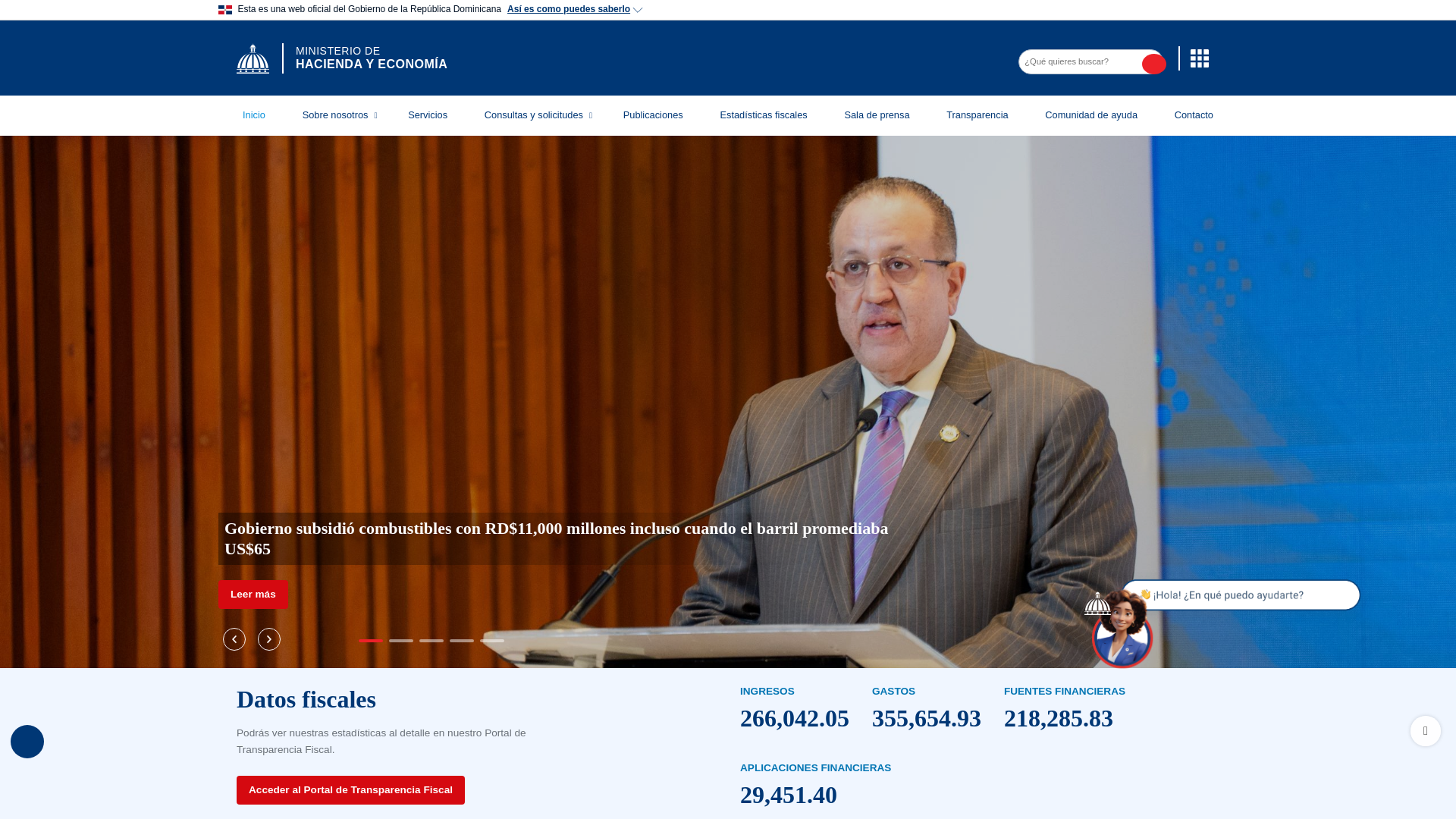 website screenshot of https://www.hacienda.gob.do/