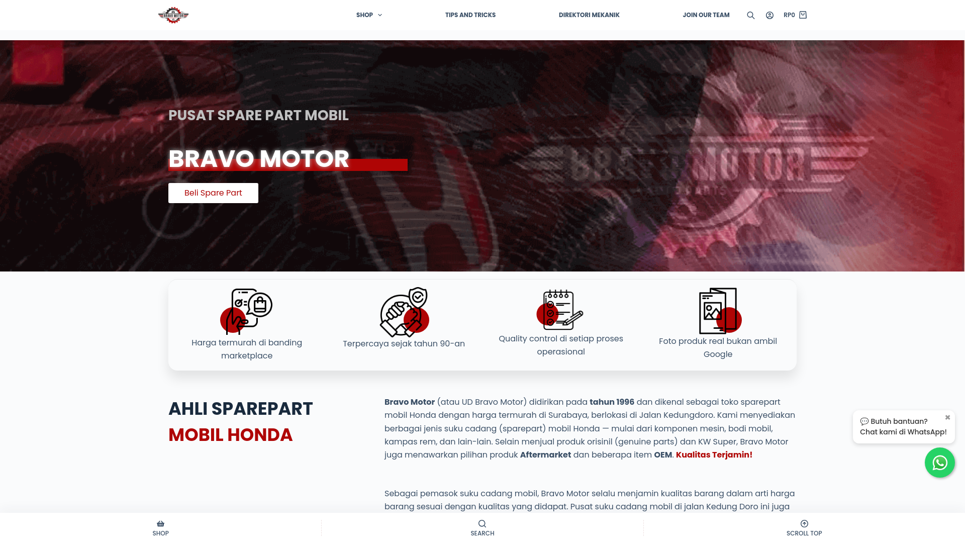 website screenshot of https://bravomotor.id