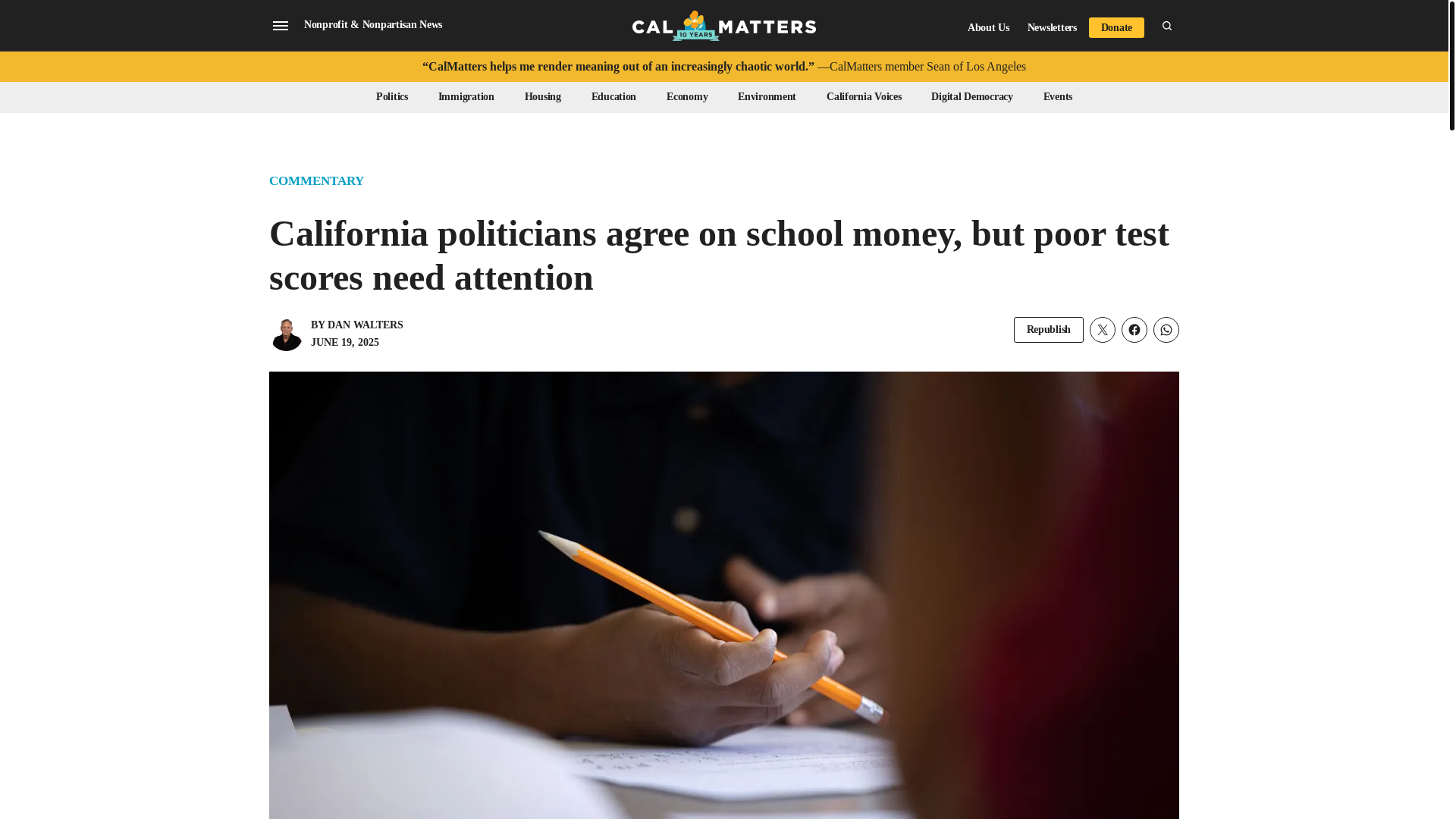 website screenshot of https://calmatters.org/commentary/2025/06/california-school-spending-test-scores/