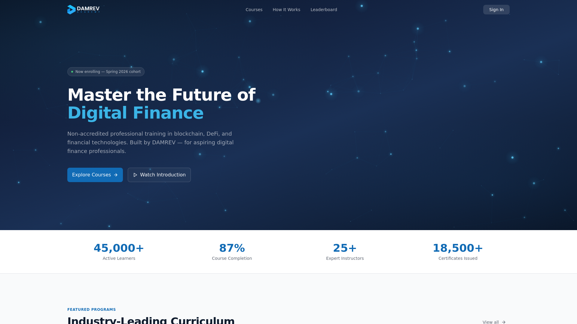 website screenshot of https://damrevacademy.com/