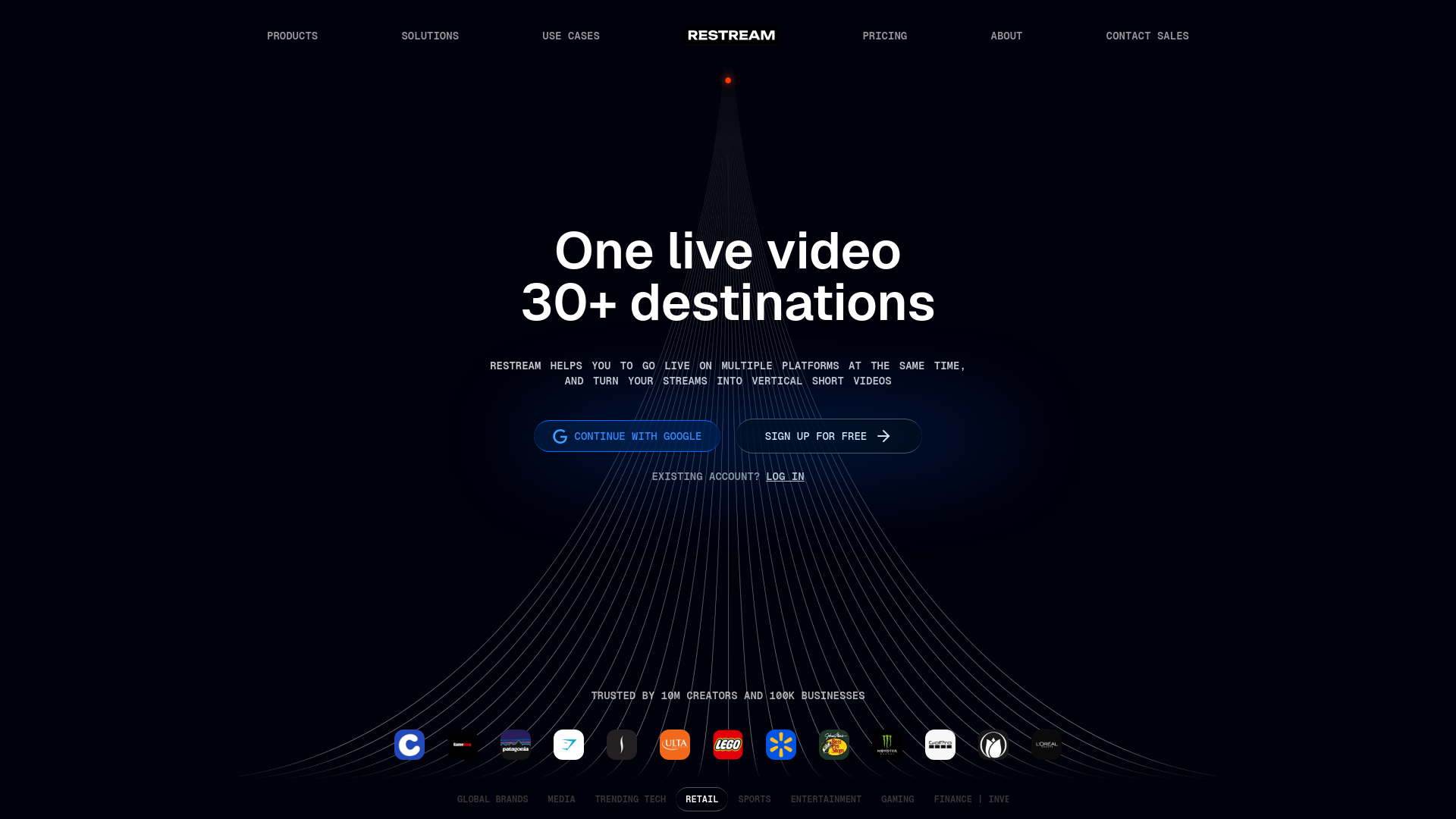 website screenshot of https://restream.io