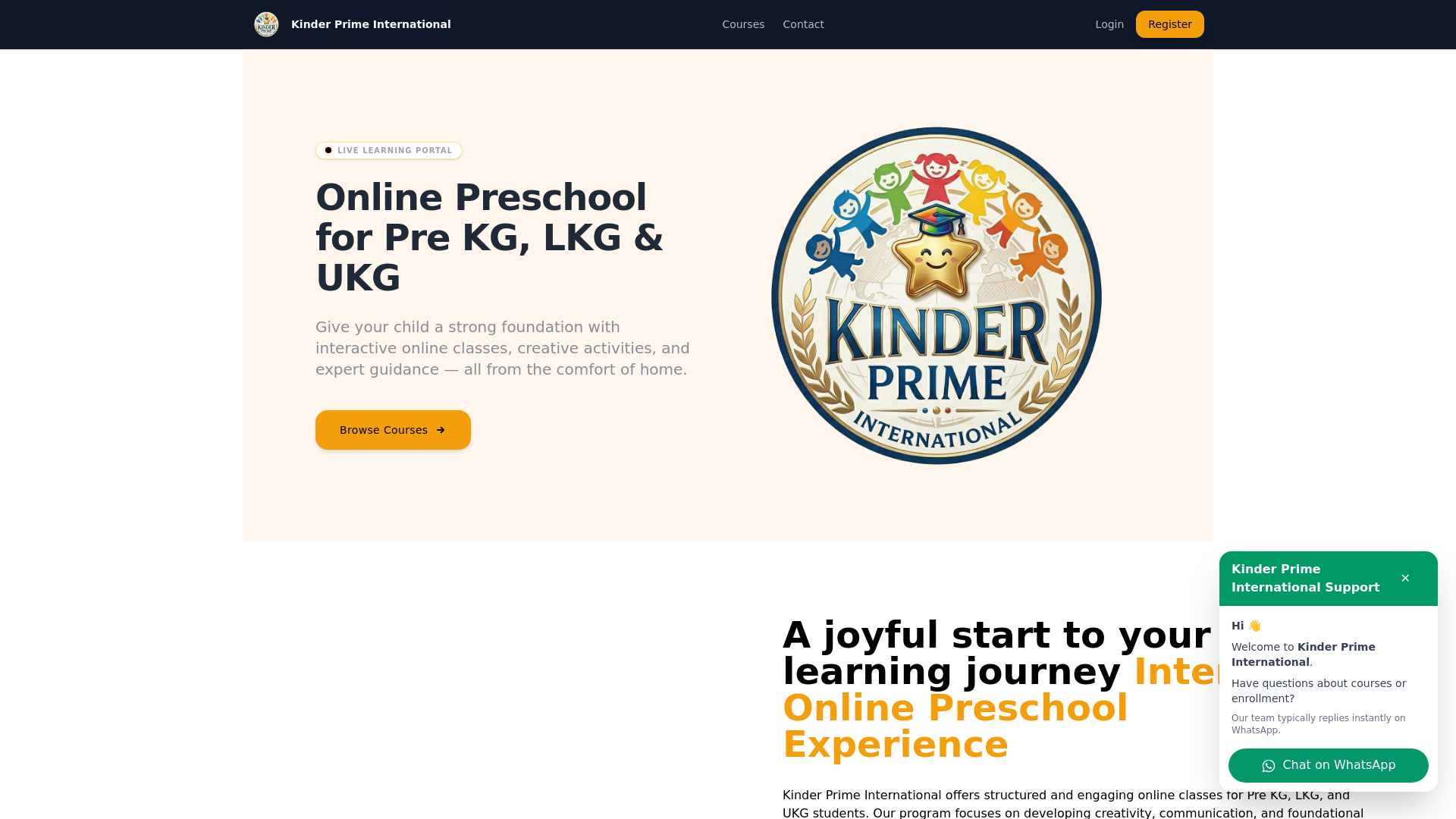 website screenshot of https://kinderprimeinternational.com