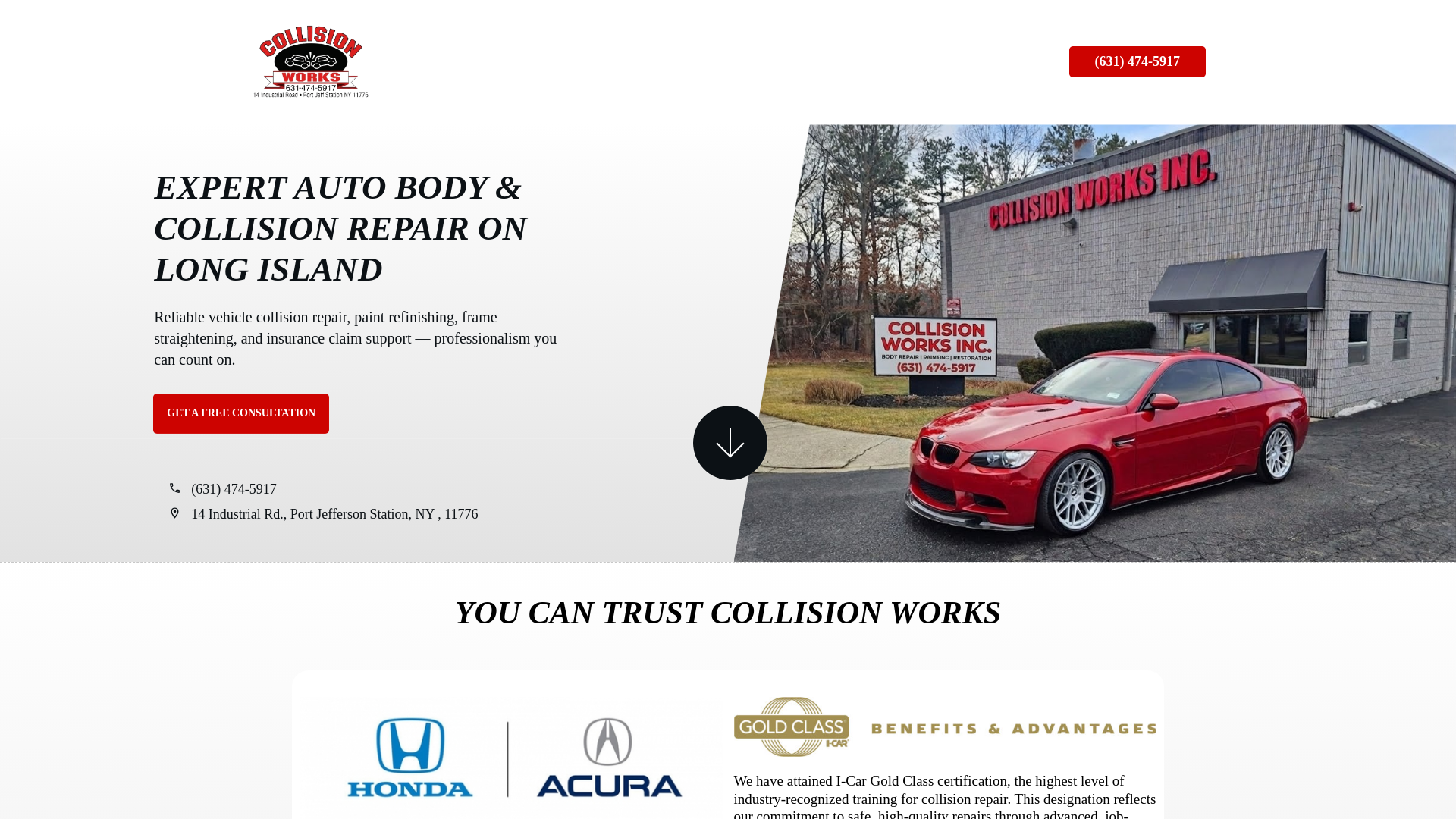 website screenshot of https://collisionworks-li.com/
