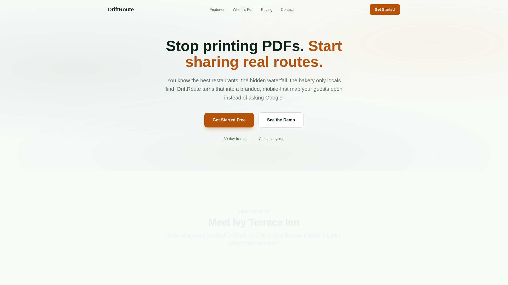 website screenshot of https://driftroute-landing-8rt.pages.dev/