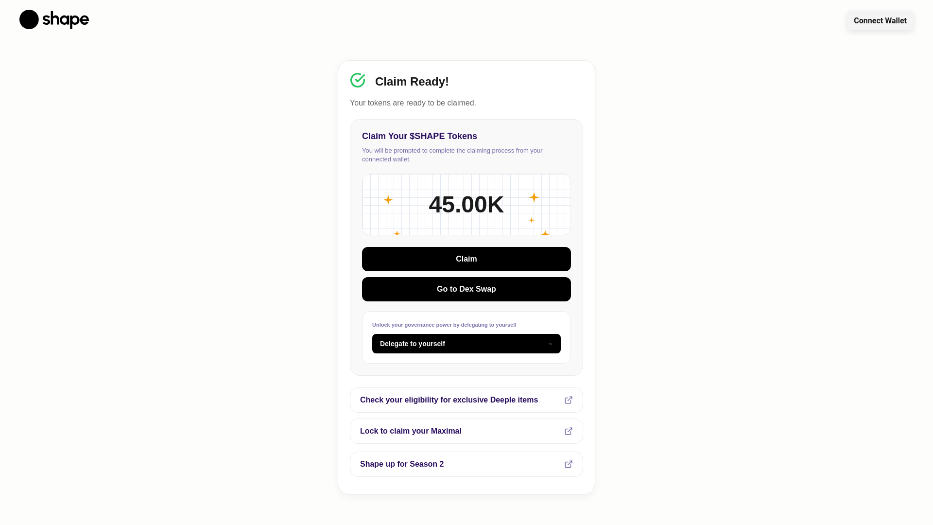 website screenshot of https://claim-shape.network