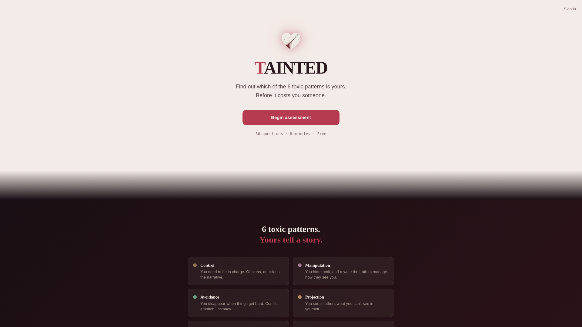 website screenshot of https://tainted.app