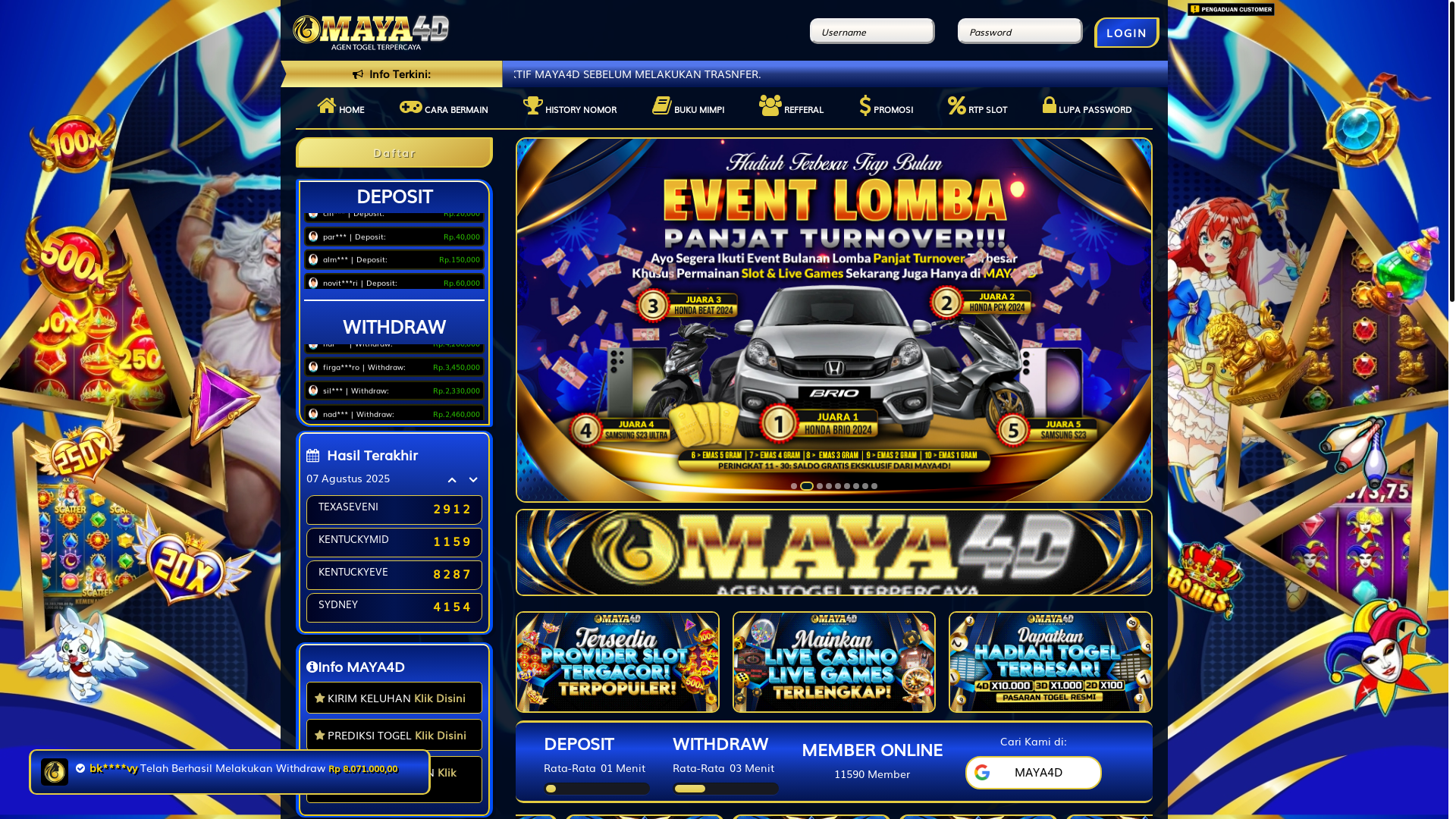 website screenshot of https://meledakmaya4d.com/