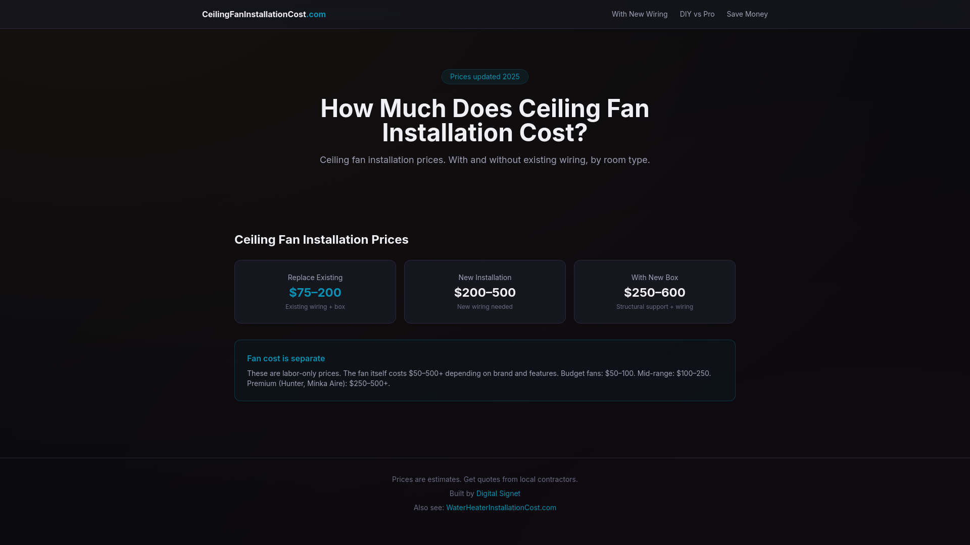 website screenshot of https://ceilingfaninstallationcost.pages.dev/