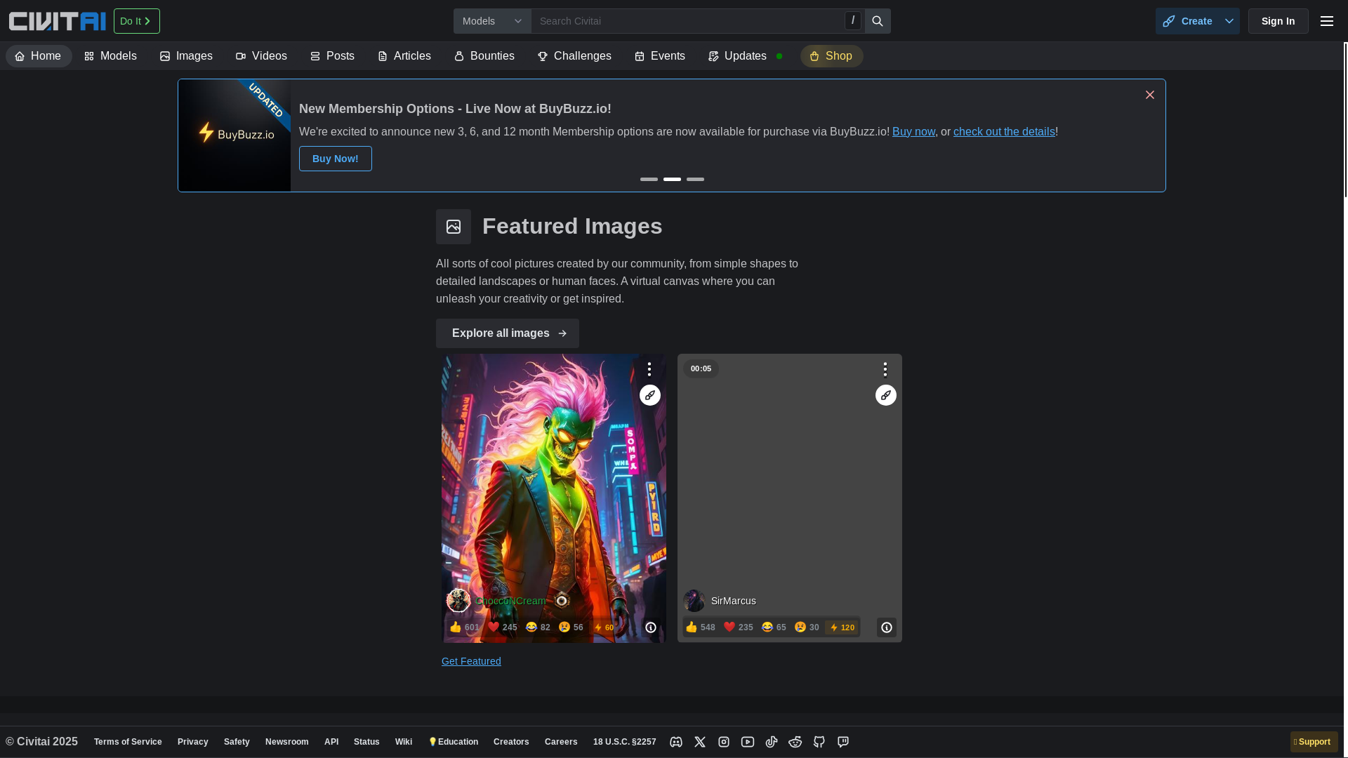 website screenshot of https://civitai.com/