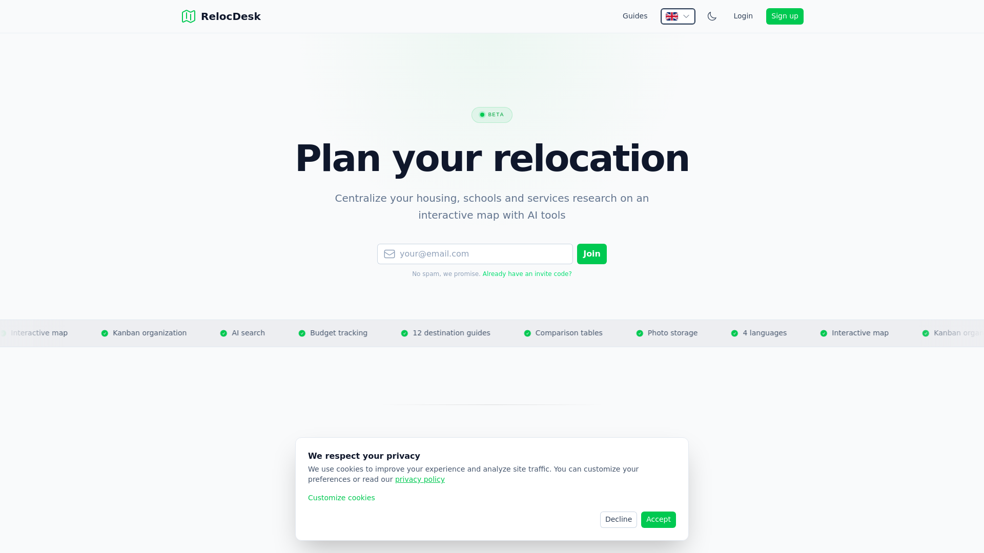 website screenshot of https://relocdesk.com/