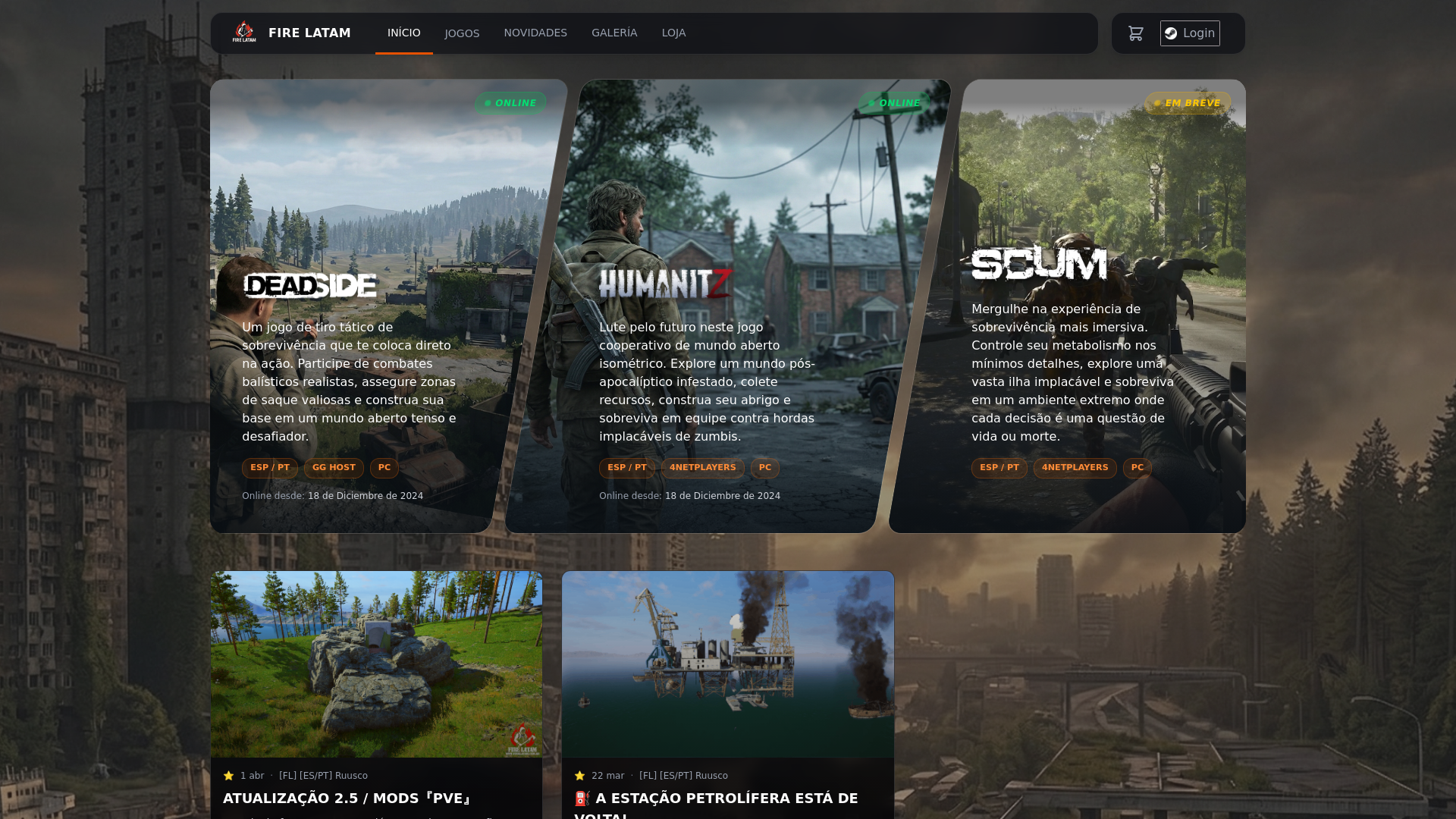 website screenshot of https://firelatamservers.com.br/