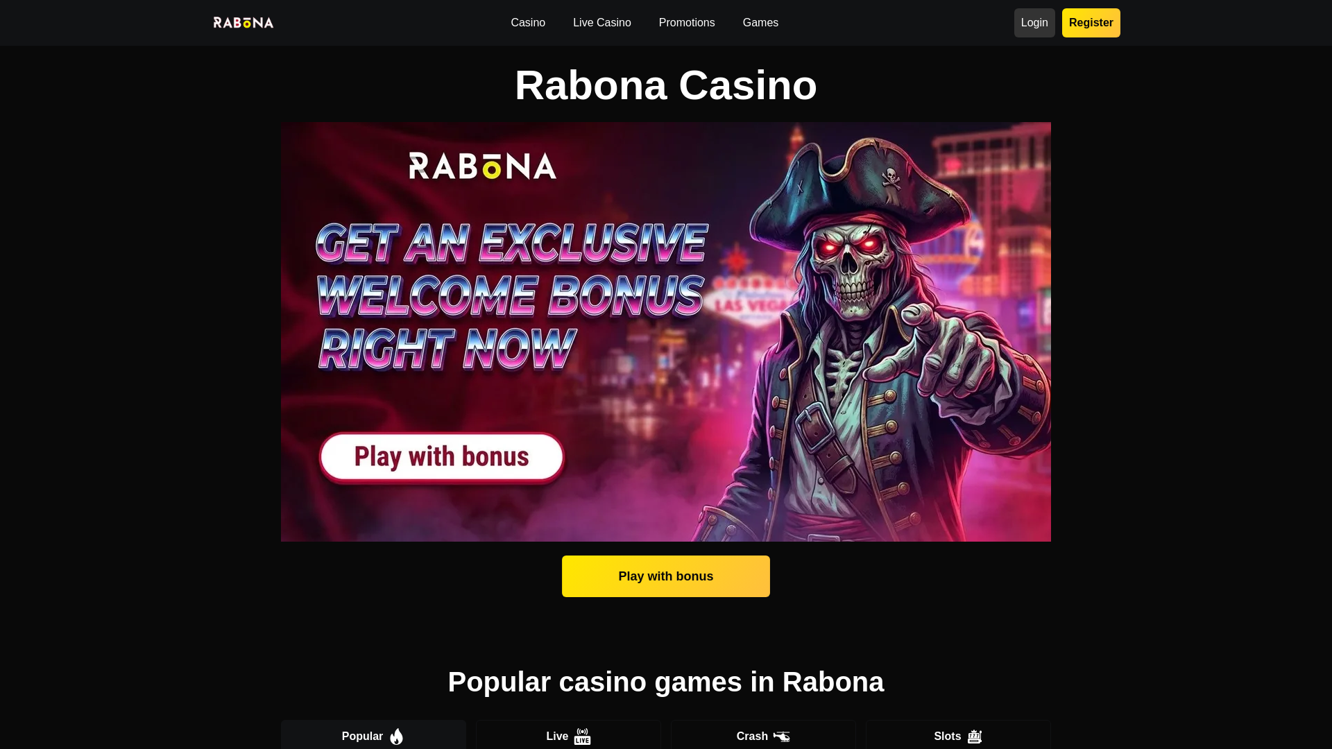 website screenshot of https://rabonacasino.uk/