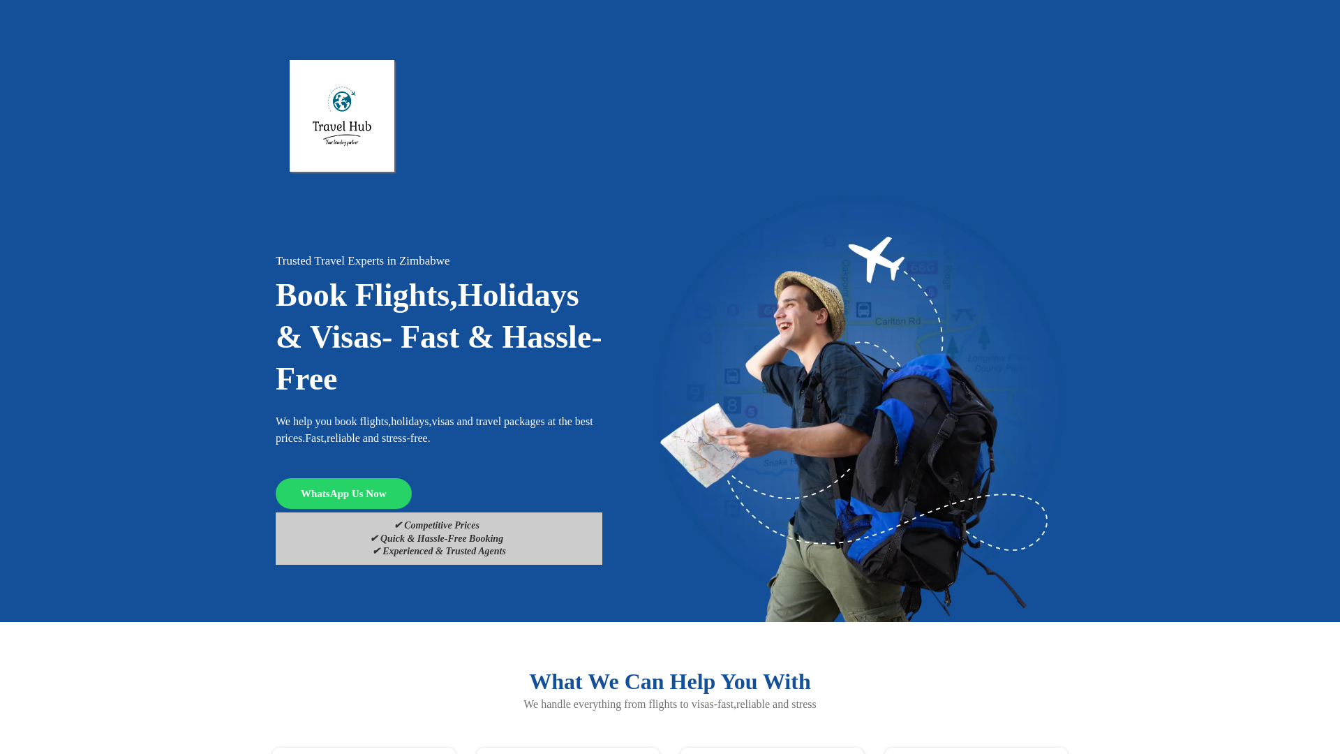 website screenshot of https://travelhubzim.com/
