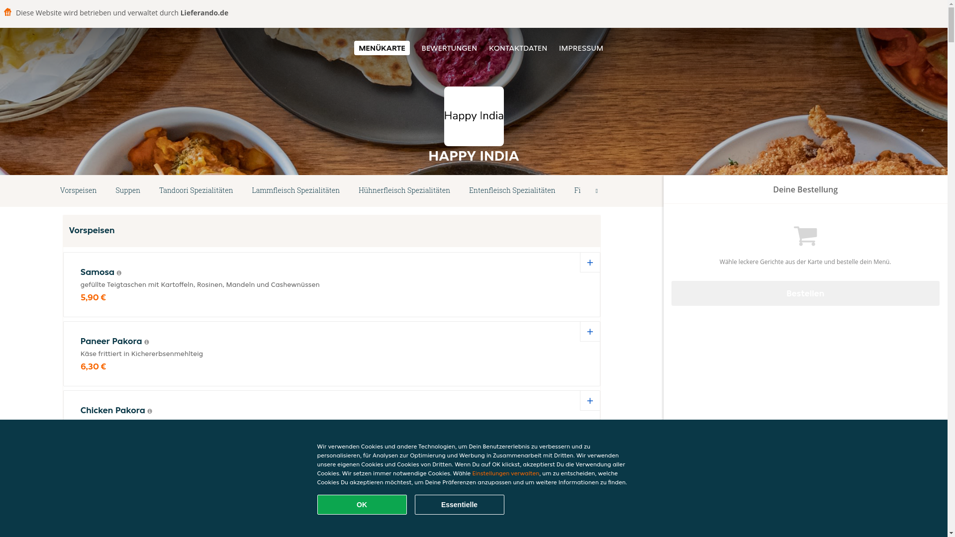 website screenshot of https://happyindia-berlin.de/
