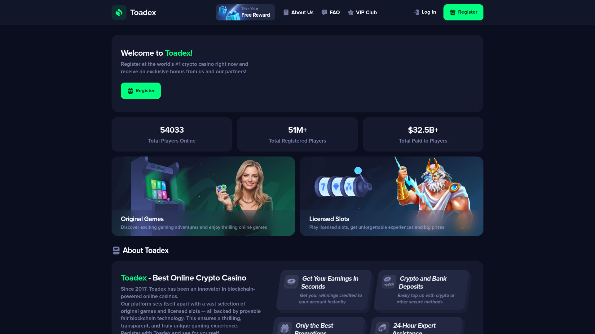 website screenshot of https://toadex.cc/