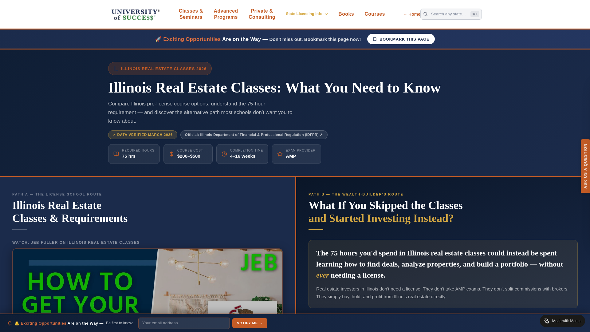website screenshot of https://illinoisrealestateclasses.net/