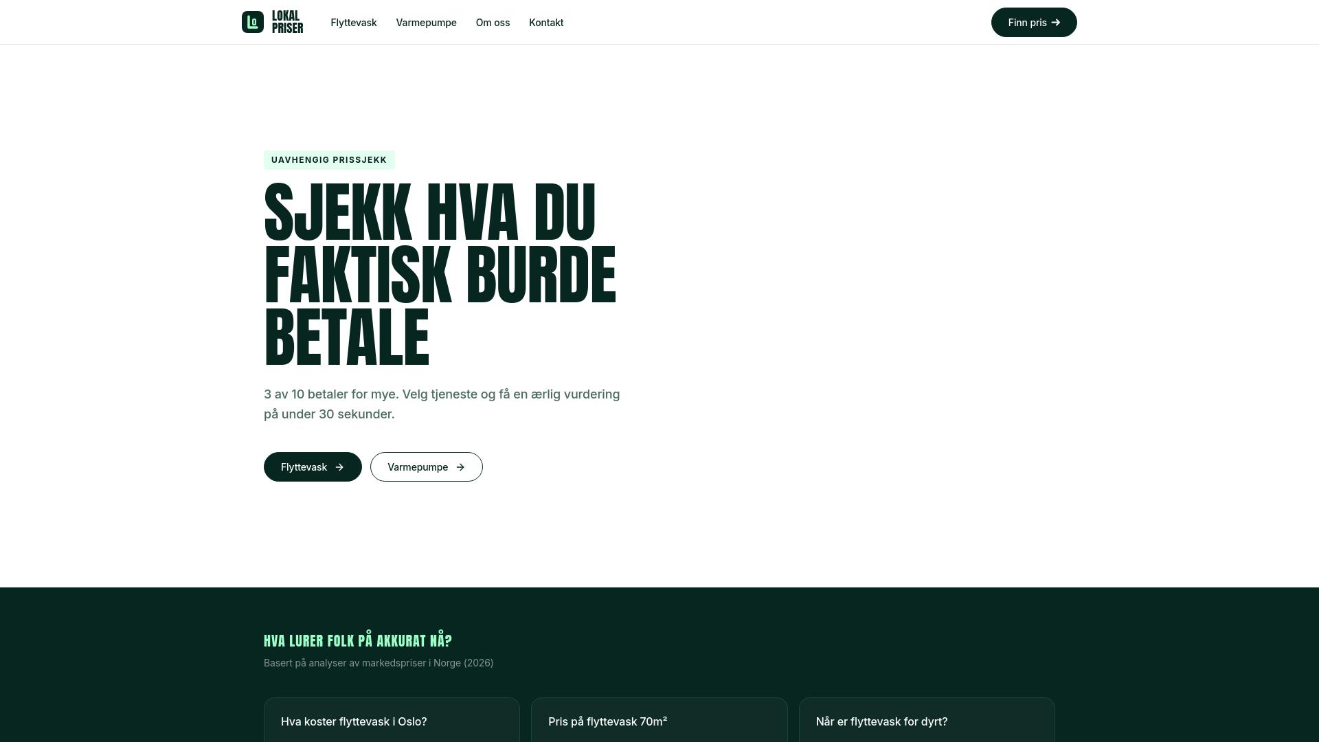 website screenshot of https://lokalpriser.no/