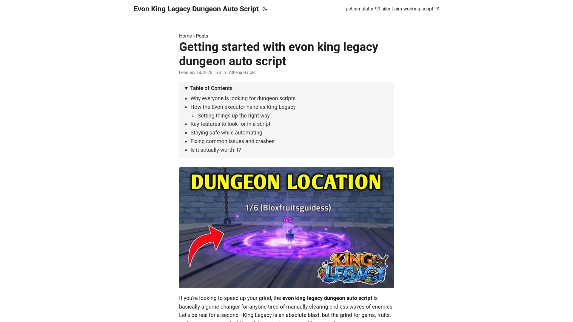 website screenshot of https://evon-king-legacy-dungeon-auto-script.pages.dev/
