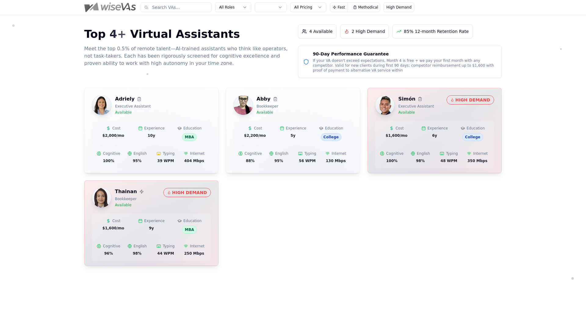 website screenshot of https://top100vas.com/