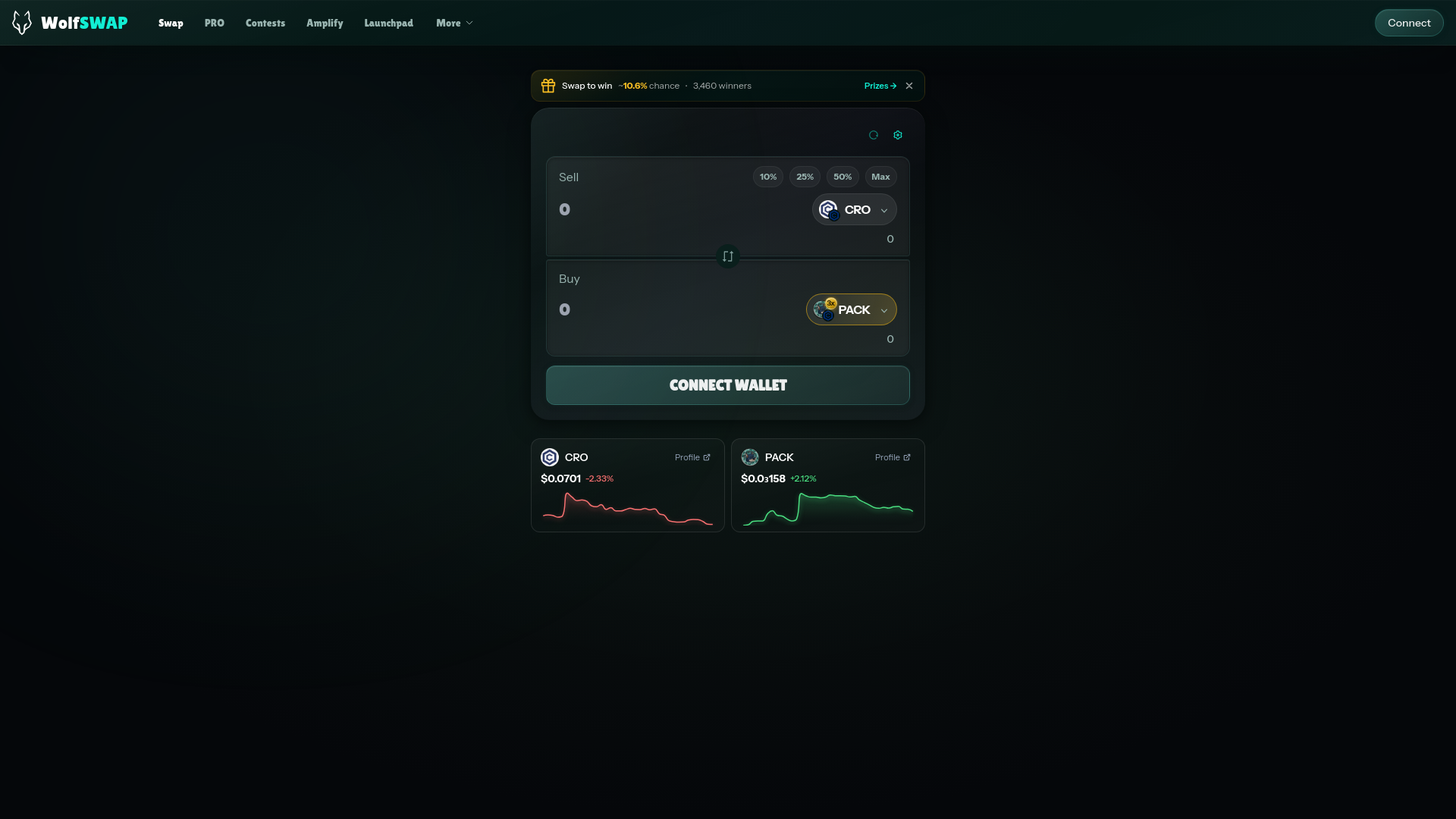 website screenshot of https://wolfswap.app