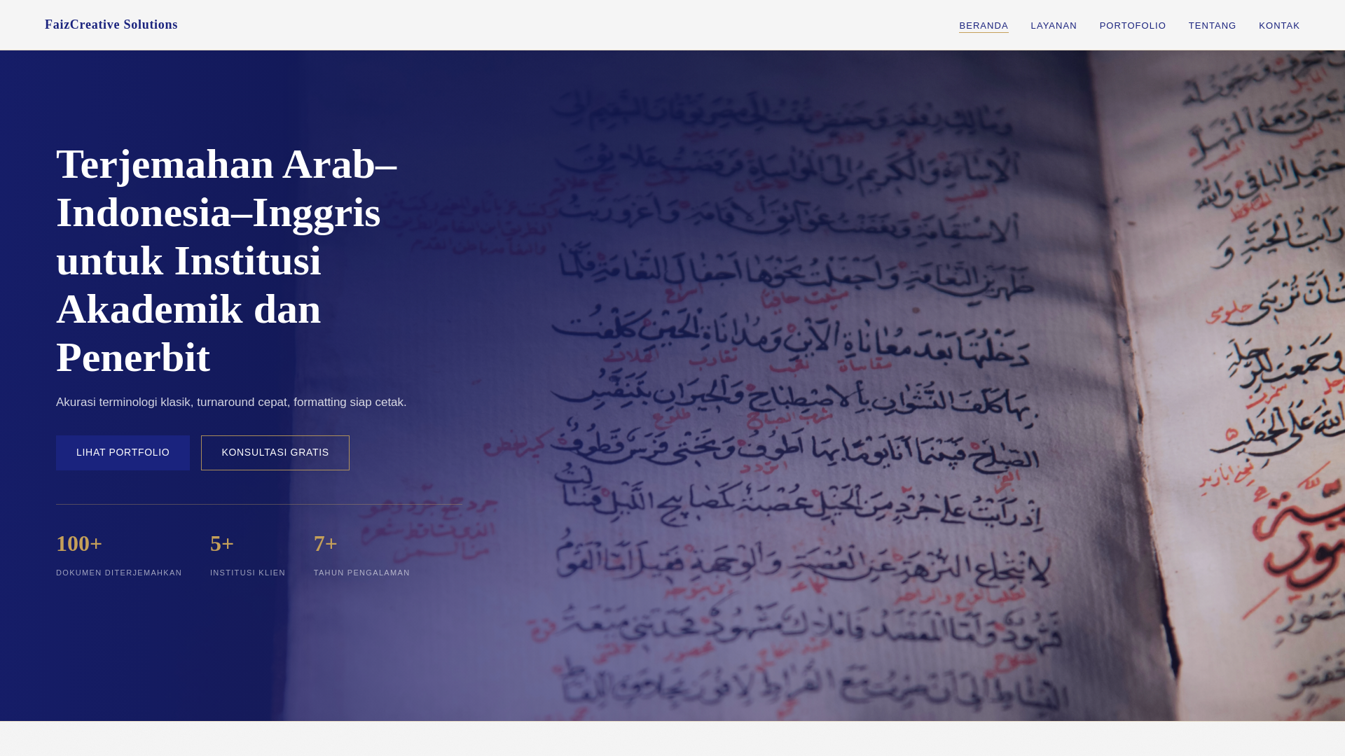 website screenshot of https://faizcreative.com/