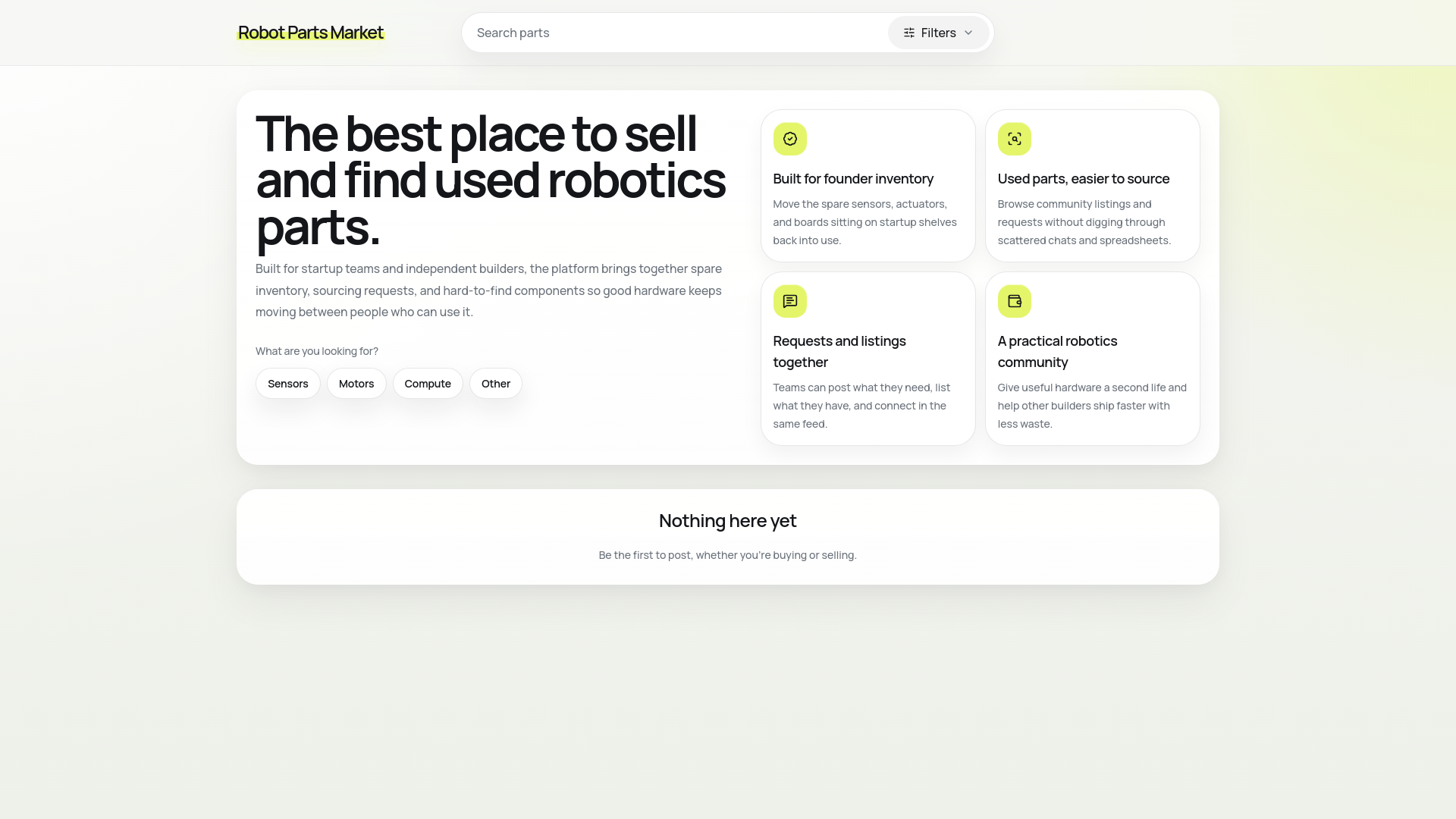 website screenshot of https://robotparts.market/