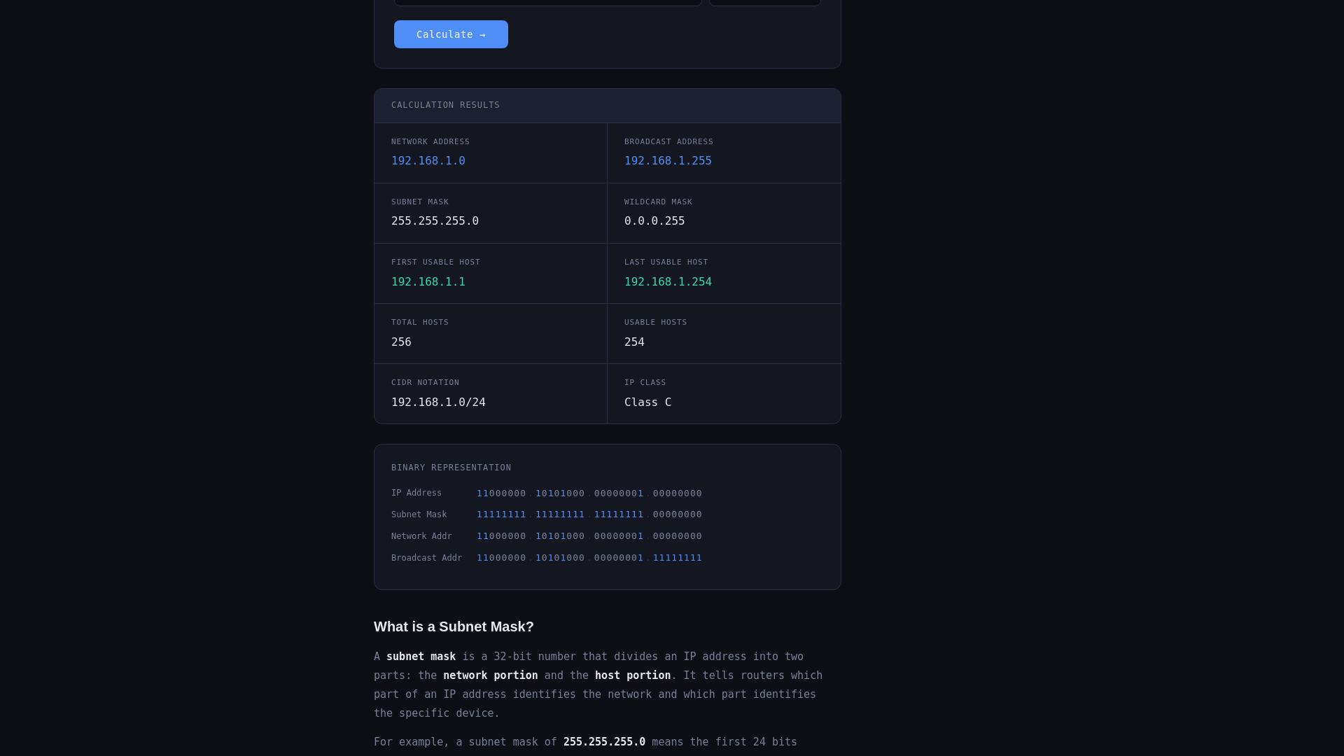 website screenshot of https://netcalc.online
