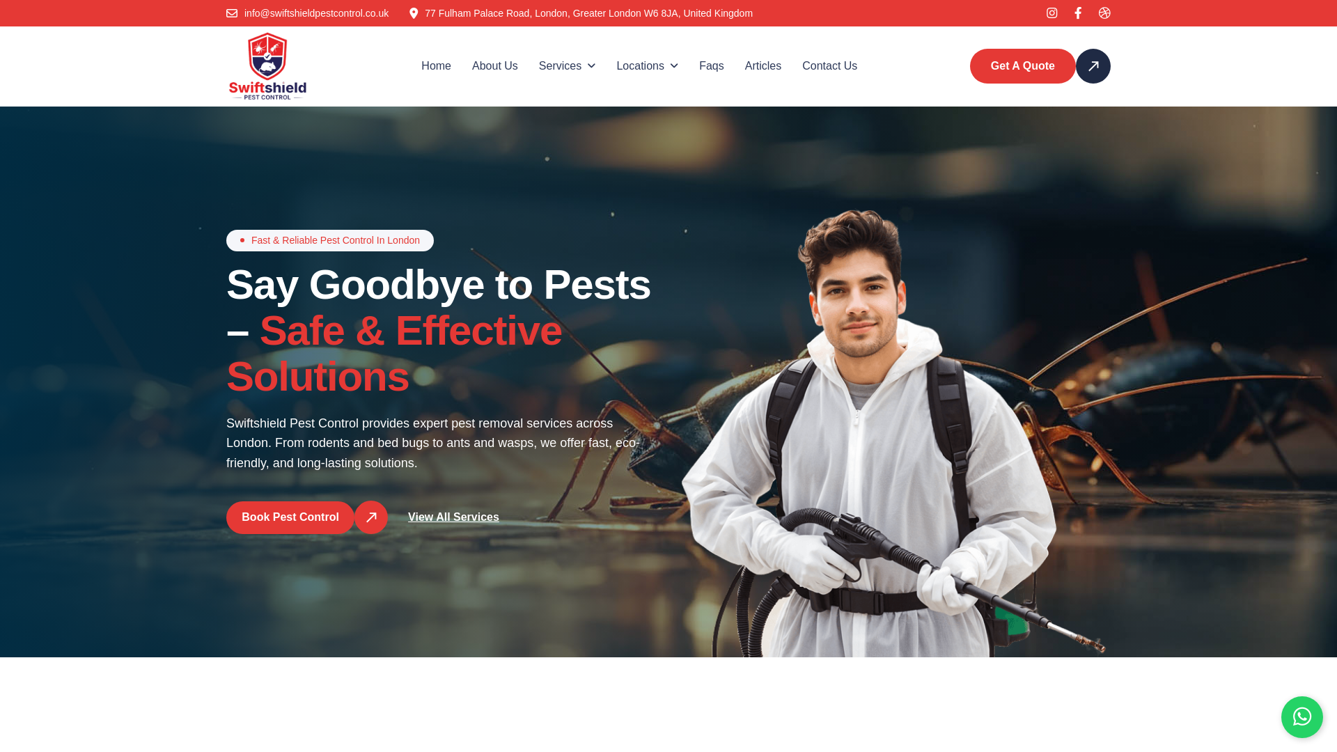 website screenshot of https://swiftshieldpestcontrol.co.uk