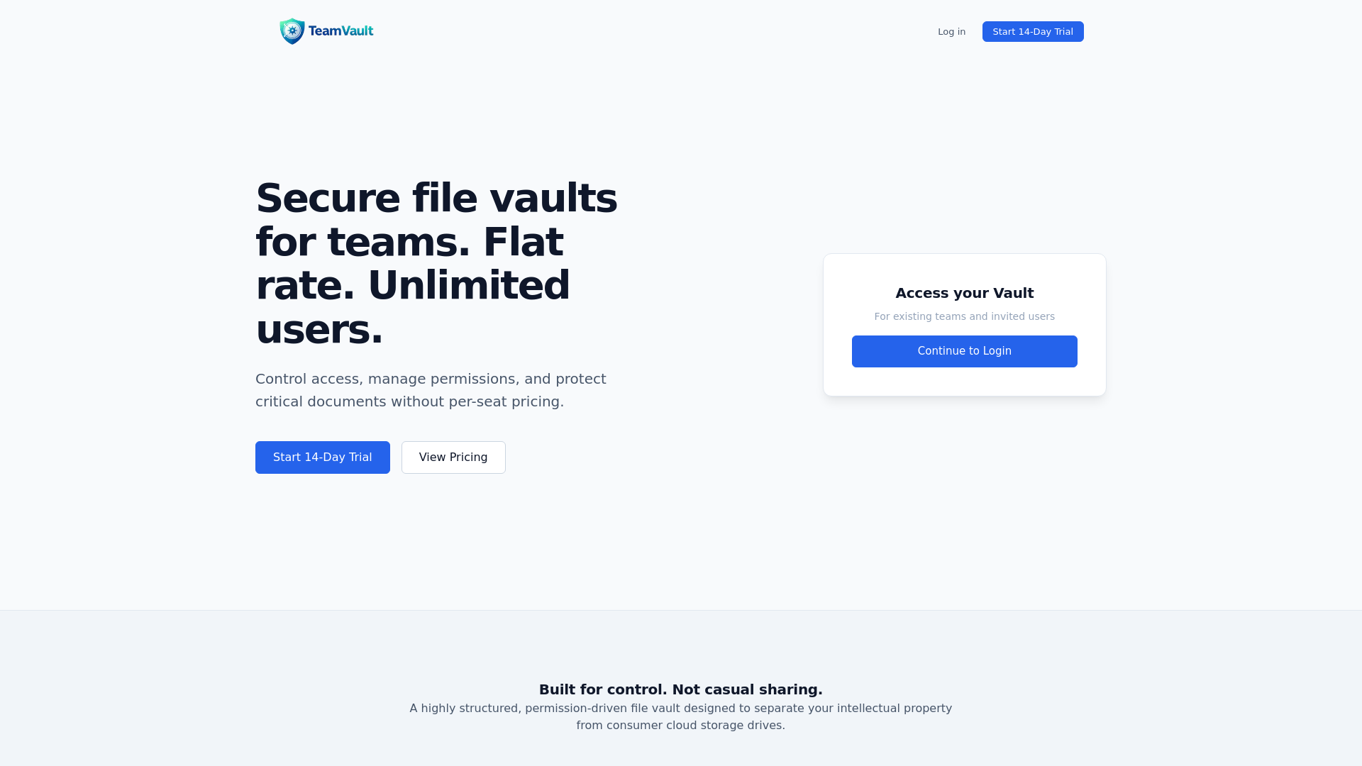 website screenshot of https://teamvault.cloud/