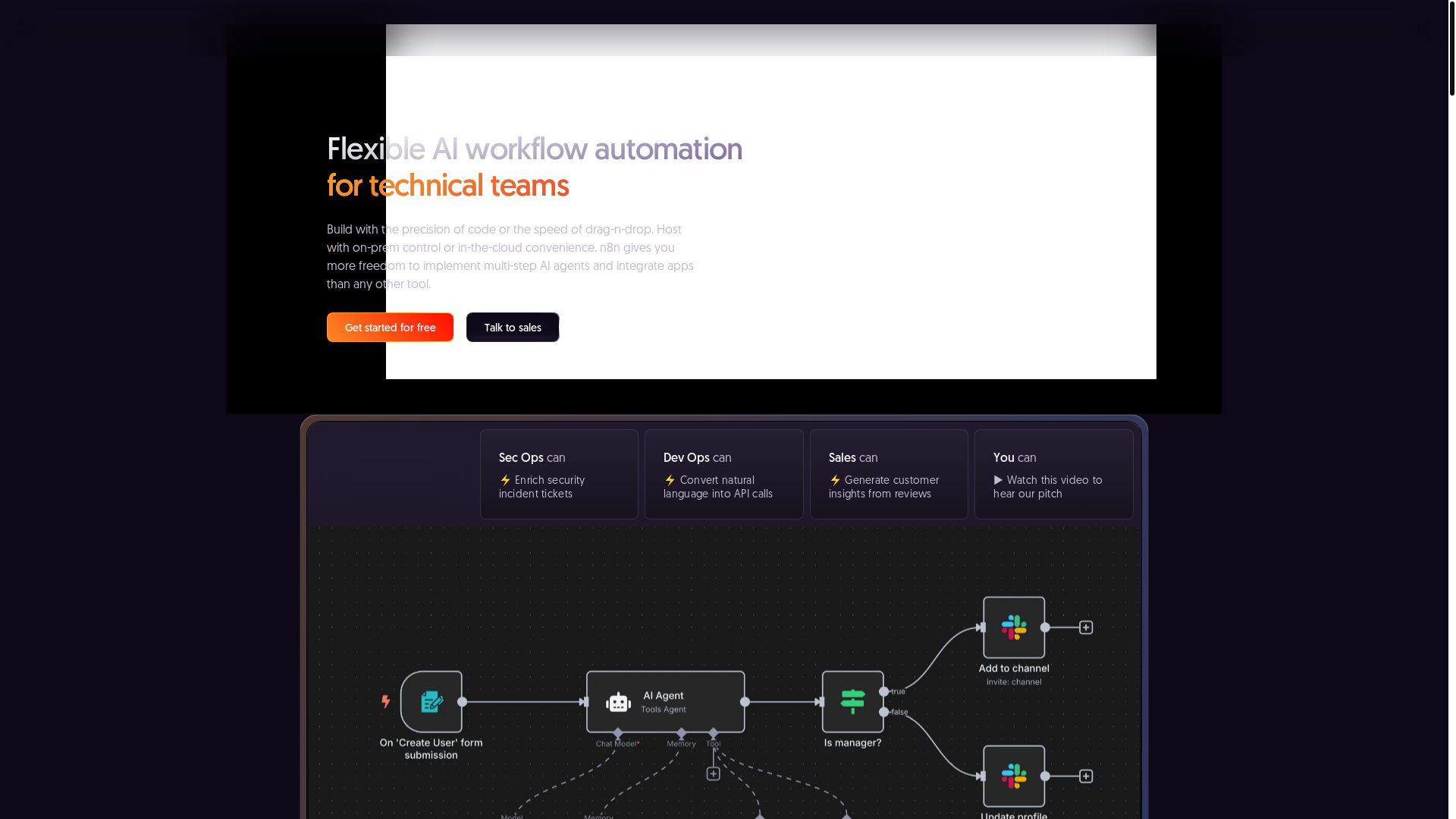 website screenshot of https://n8n.io/