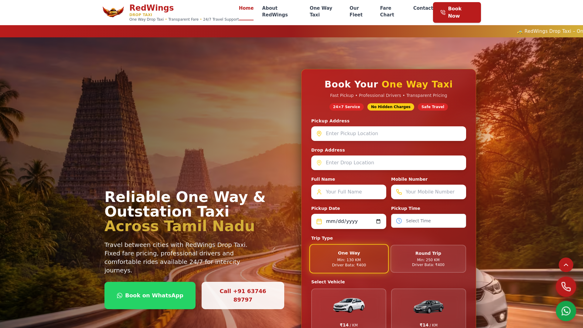 website screenshot of https://redwingsdroptaxi.com/