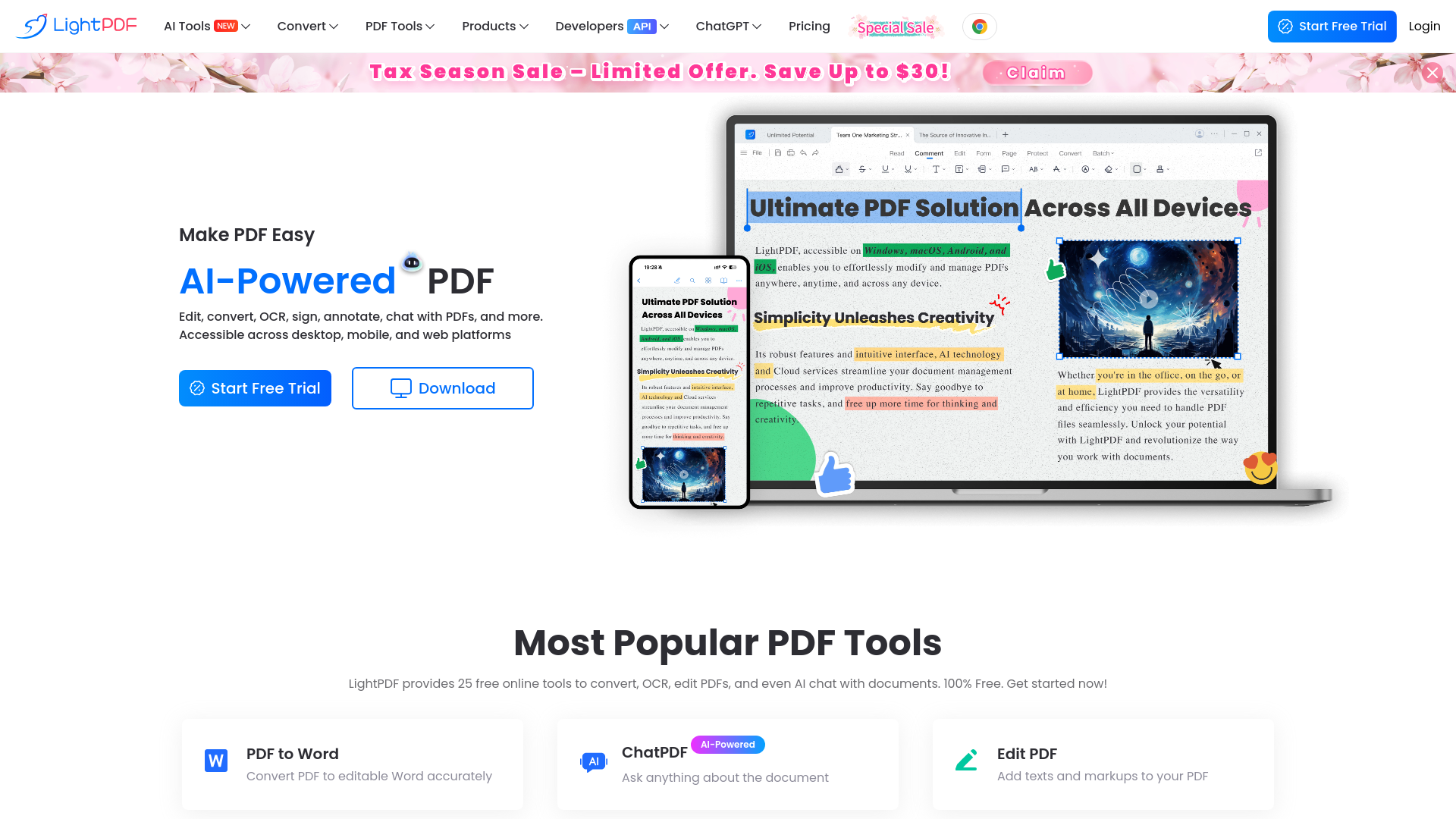 website screenshot of http://lightpdf.com/