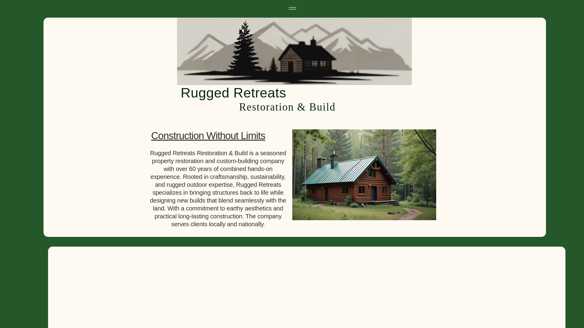 website screenshot of https://ruggedretreatsrestoration.com
