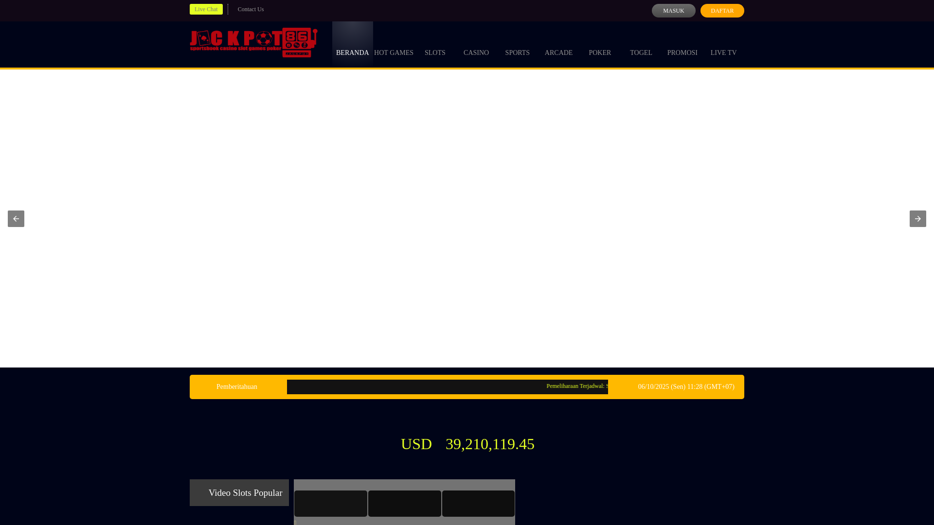 website screenshot of https://jackpot86resmi.com