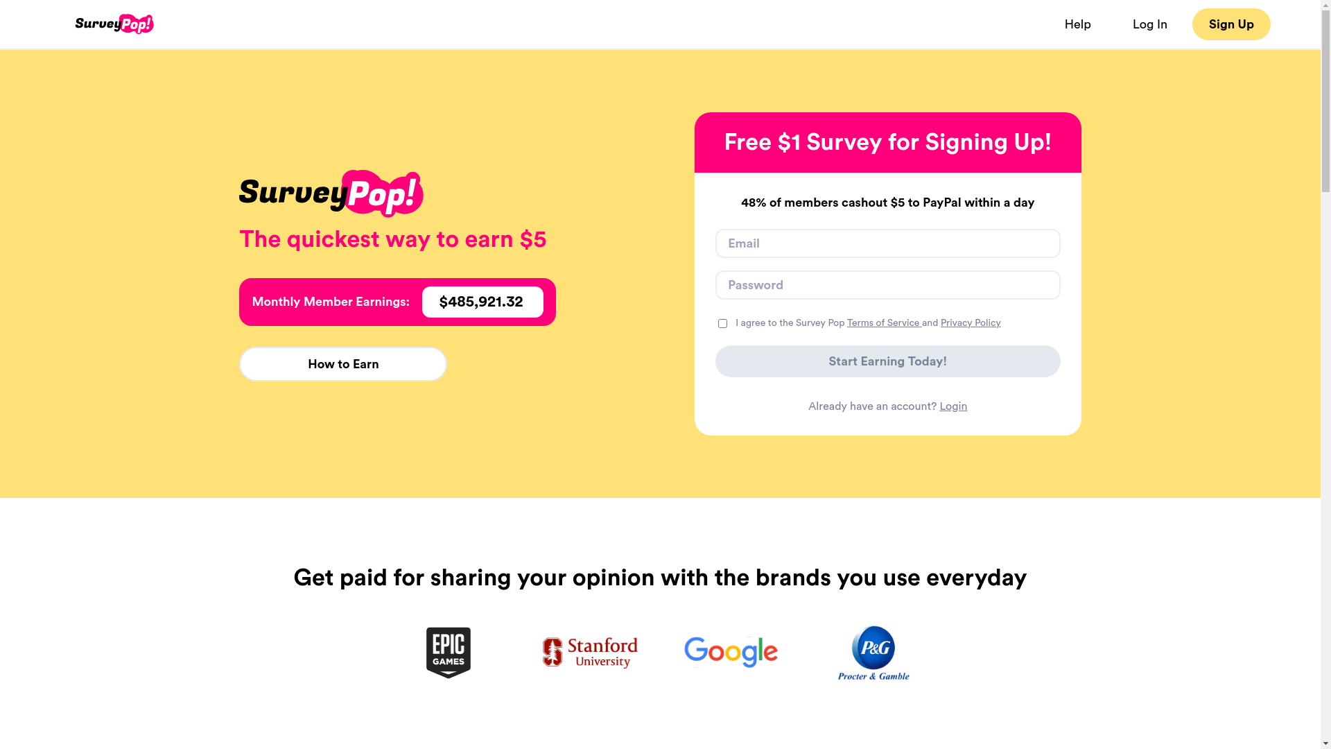 website screenshot of https://surveypop.com/