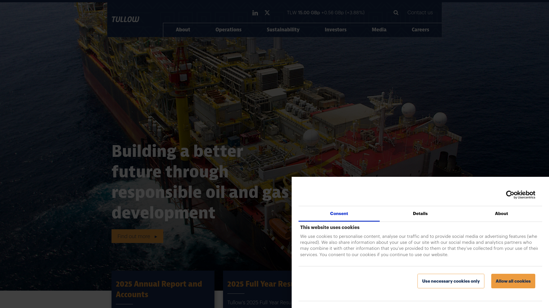 website screenshot of https://tullowoil.com/