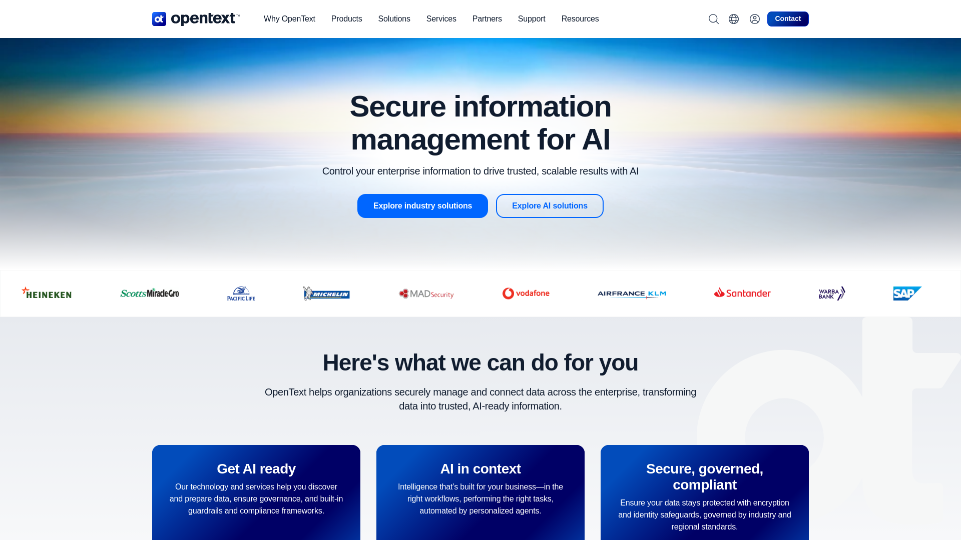 website screenshot of https://opentext.com