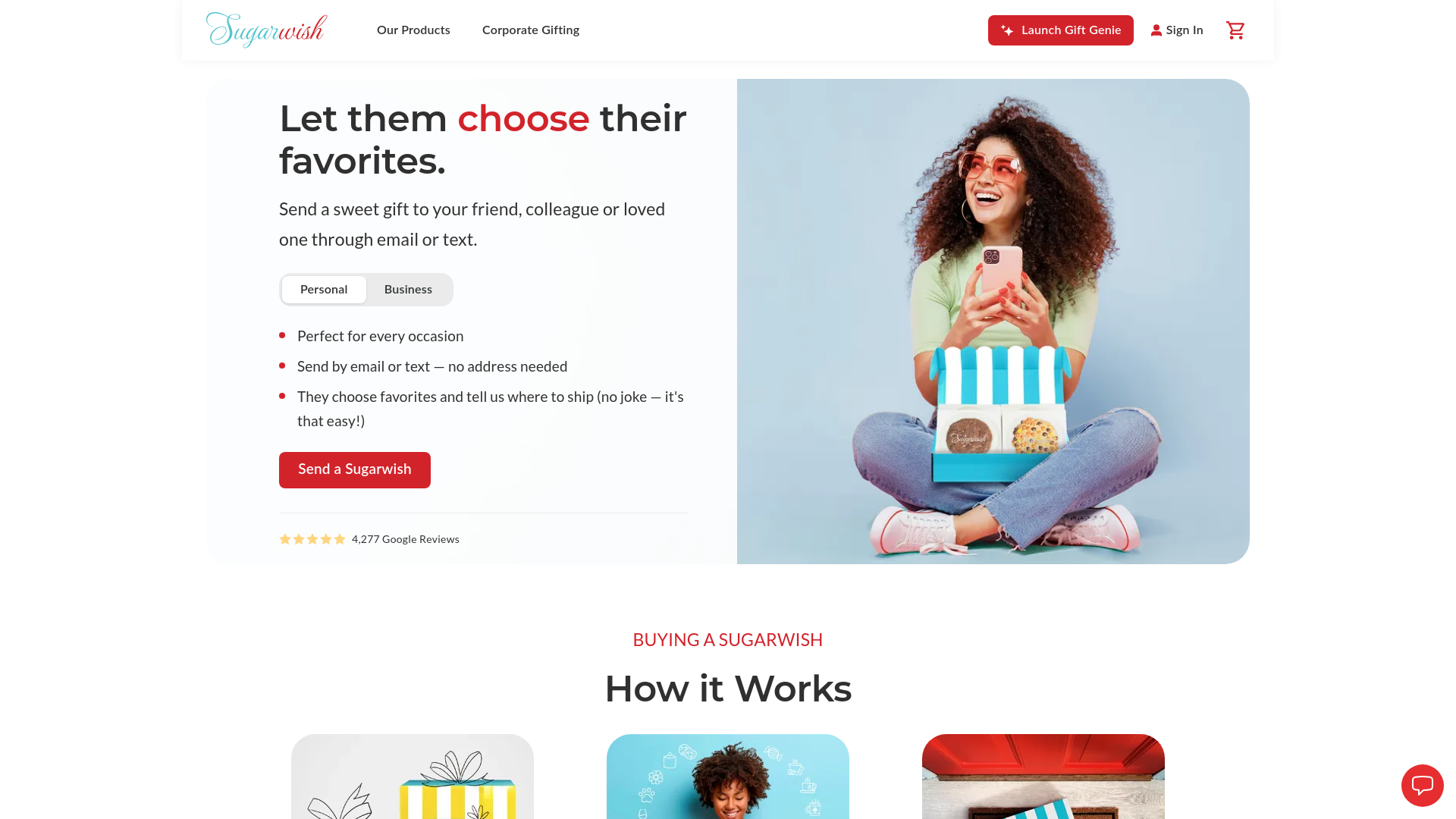 website screenshot of https://sugarwish.com/