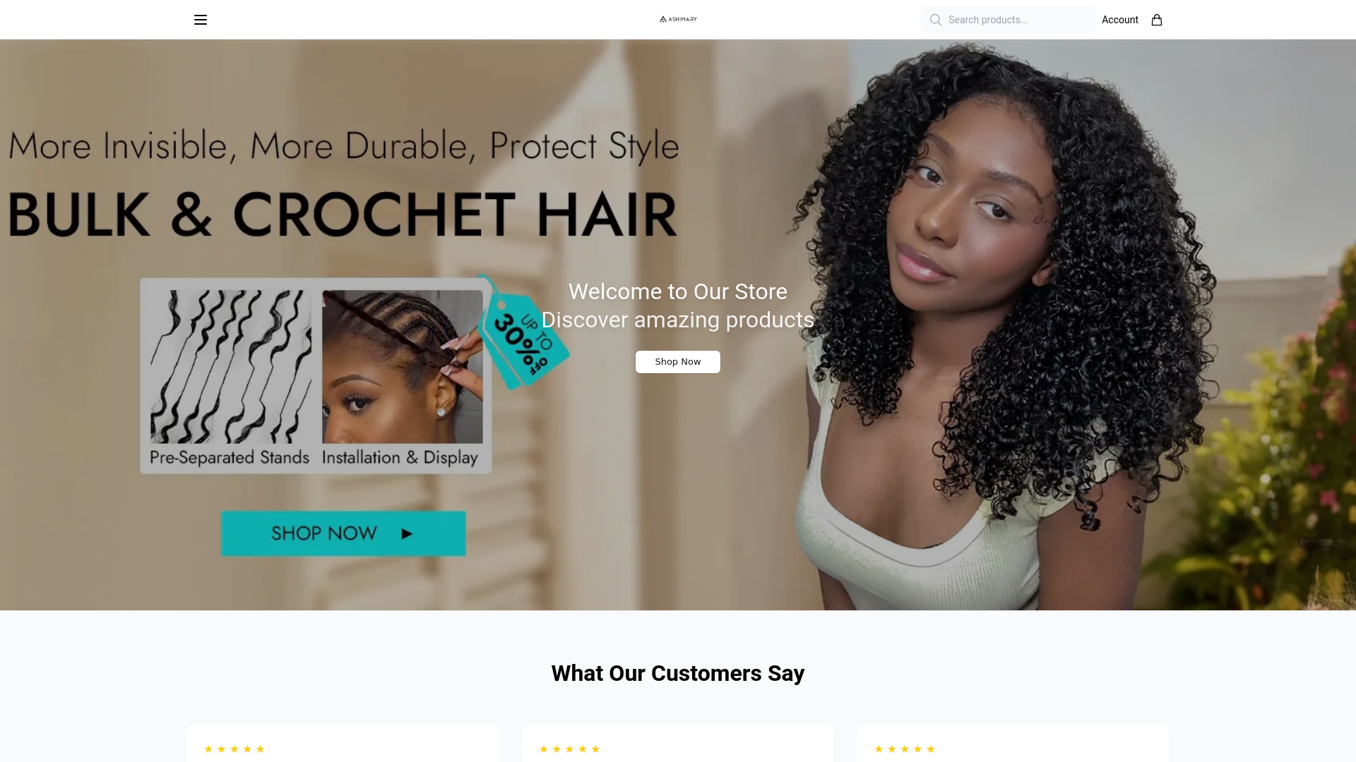 website screenshot of https://shopashimaryhair.shop/