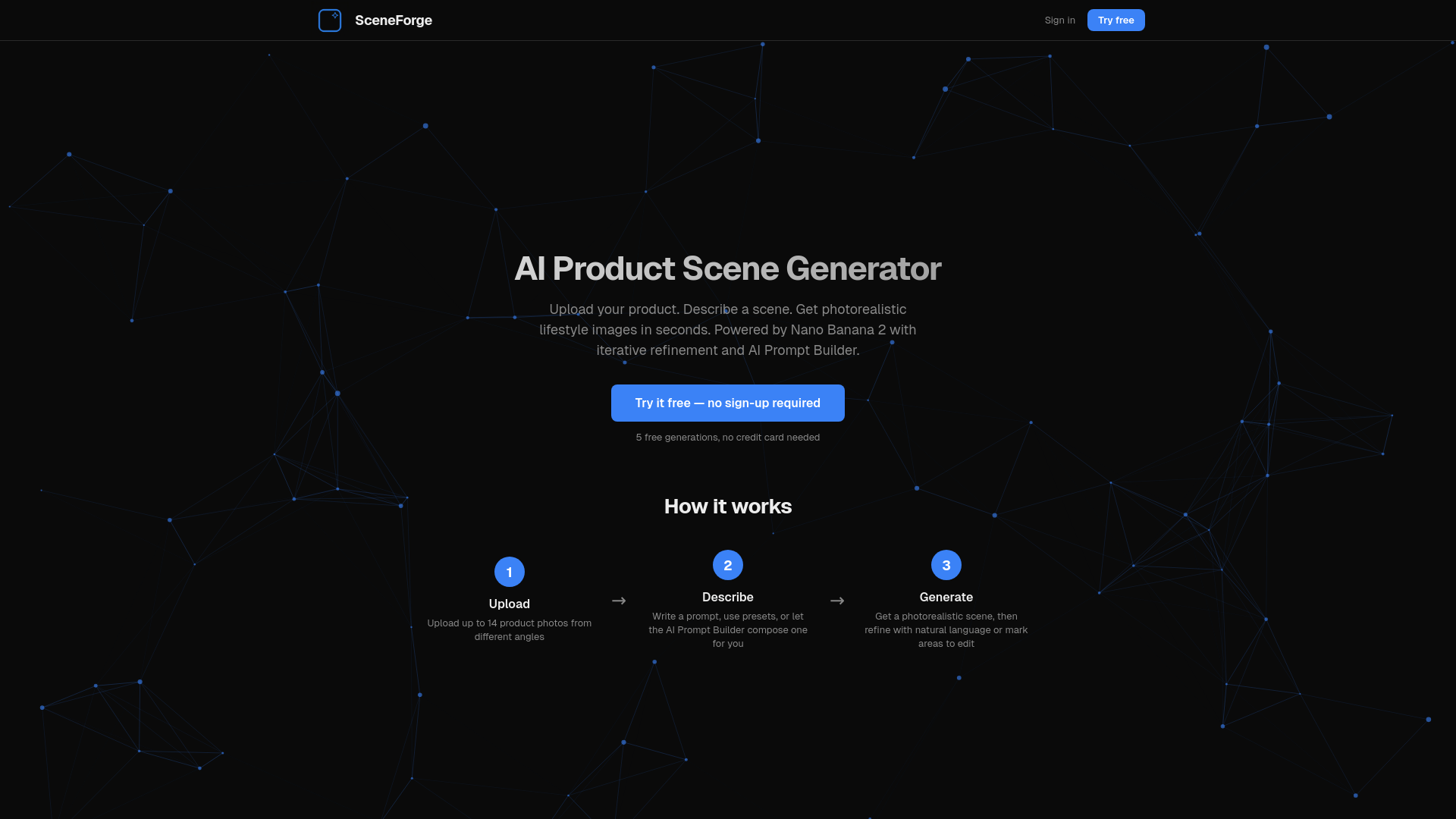 website screenshot of https://sceneforge.studio/