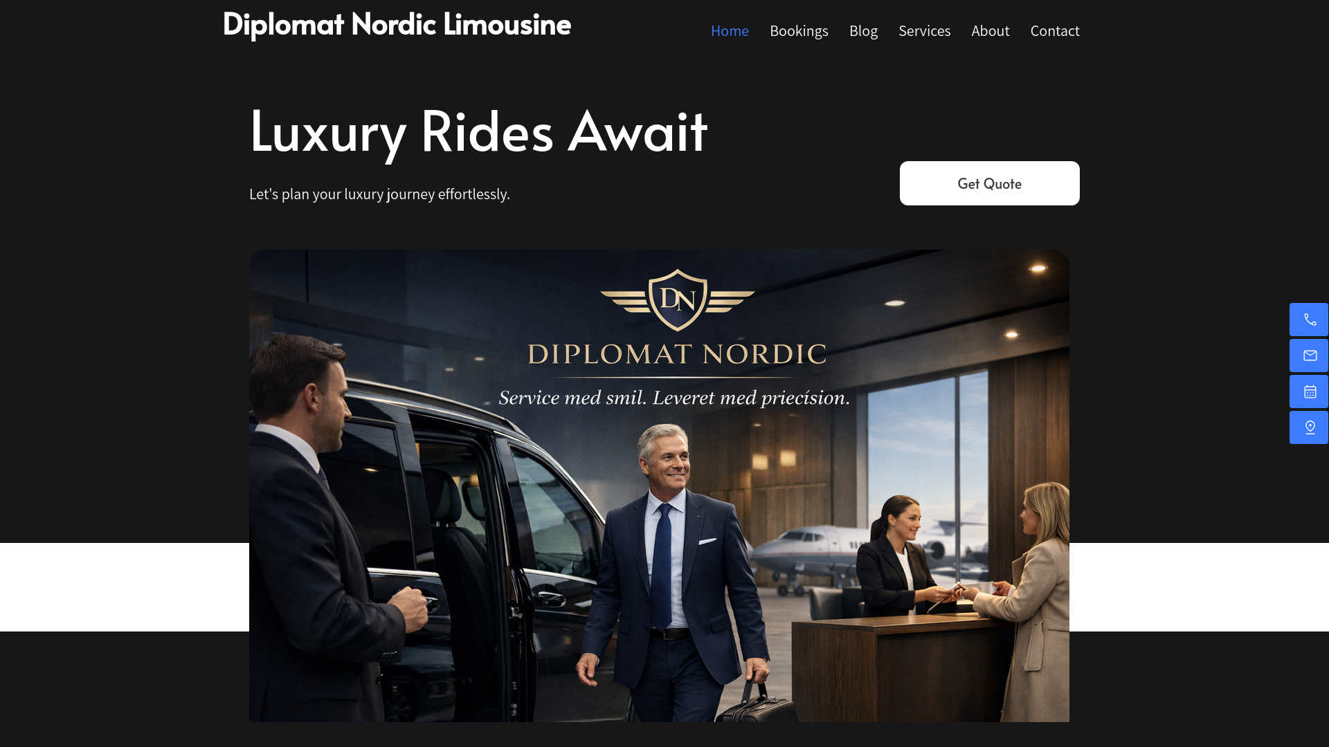 website screenshot of https://diplomatlimousine.dk/