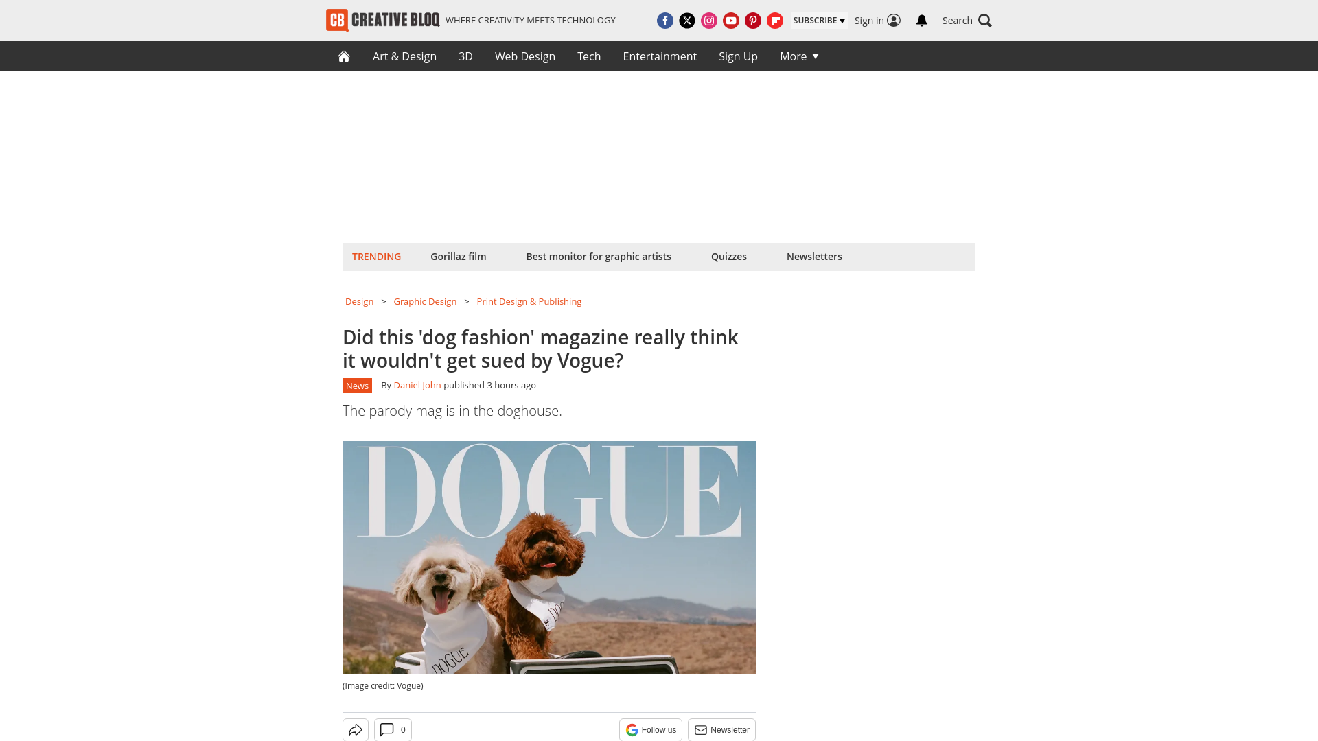 website screenshot of https://www.creativebloq.com/design/print-design-publishing/did-this-dog-fashion-magazine-really-think-it-wouldnt-get-sued-by-vogue