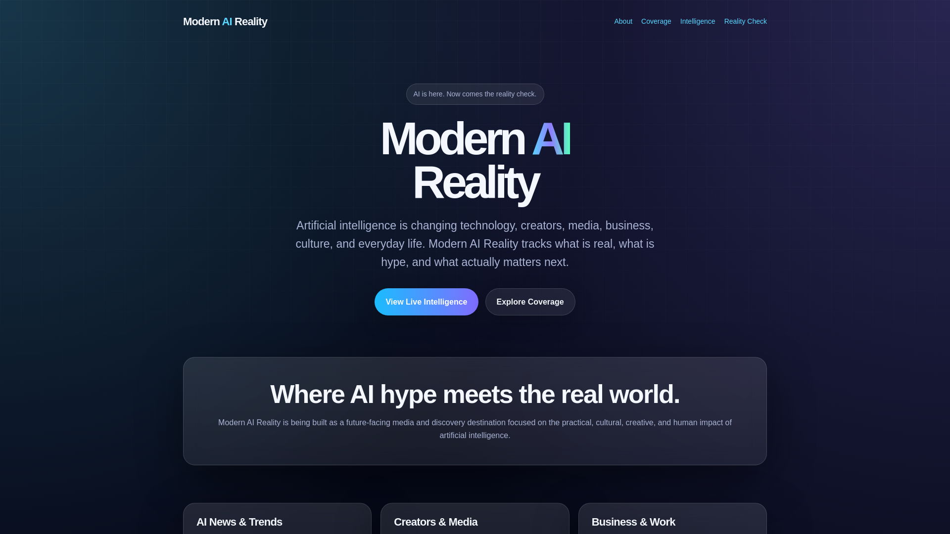 website screenshot of https://modernaireality.com/