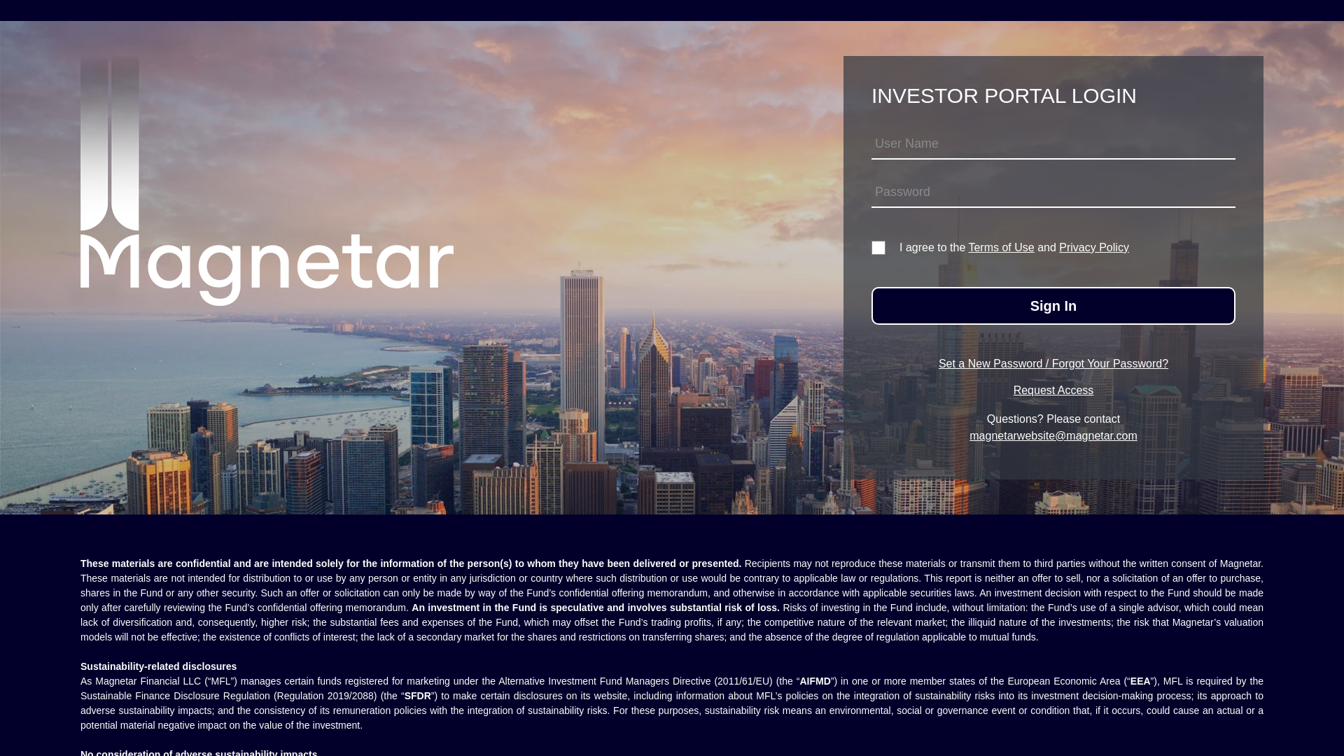 website screenshot of https://portal.magnetar.com/login